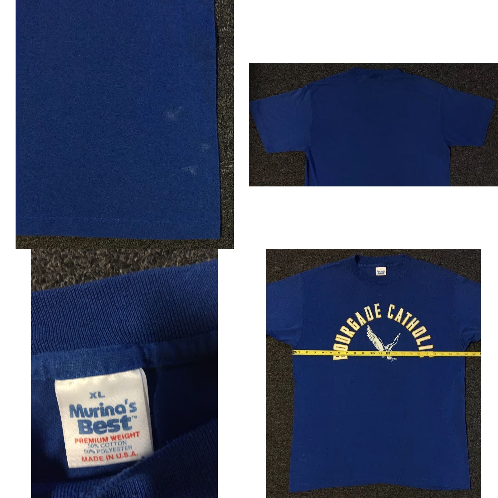 VINTAGE Bourgade Catholic School 90s Blue T-Shirt L Men Short Sleeve Distressed Track & Field PE Grunge 80s Animals University College USA USA