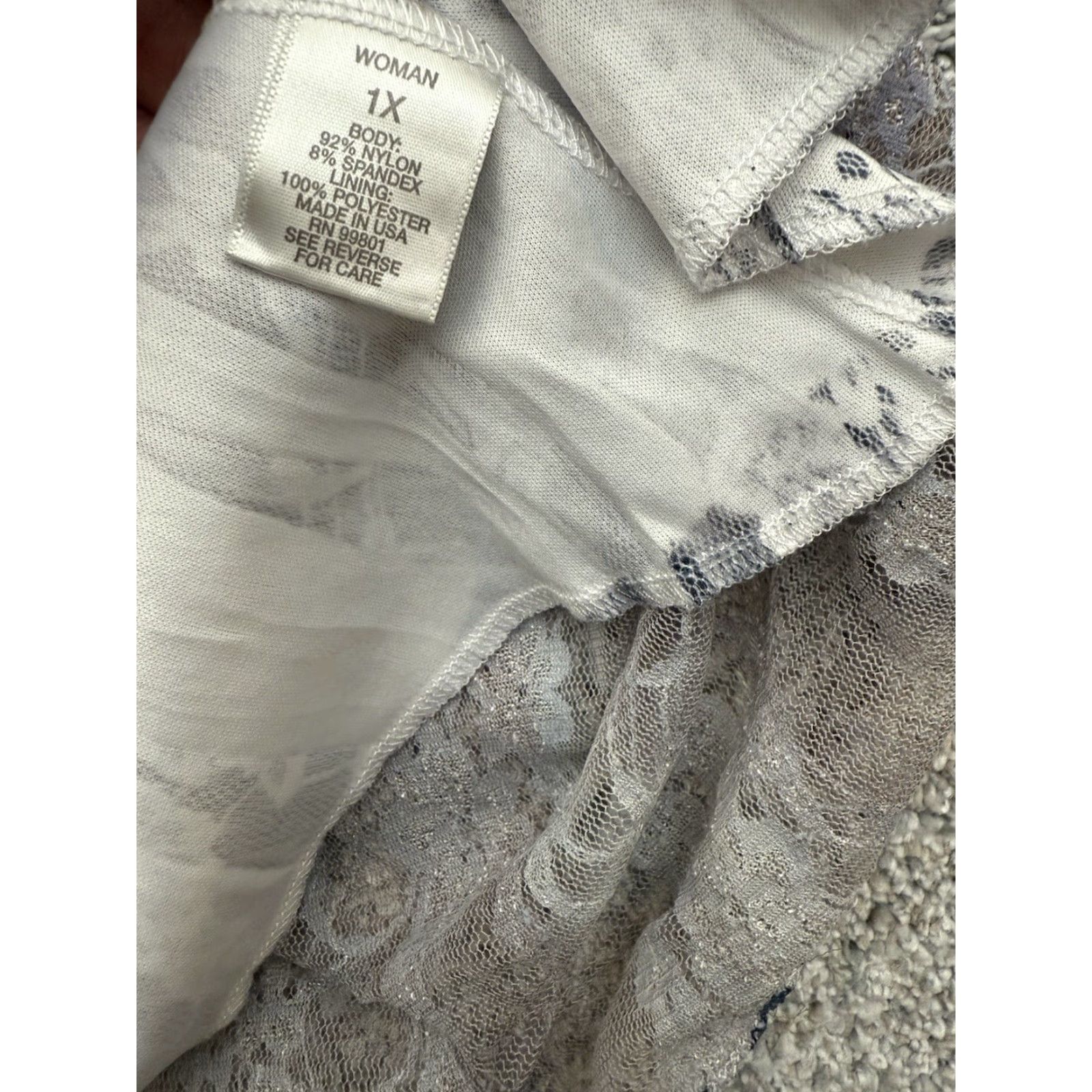 Vintage VINTAGE Dressbarn Blouse 1X Plus Women Sheer Lace Overlay Floral Fairycore Whimsigoth Blue Nylon Polyester Spandex Lace Size XL / US 12-14 / IT 48-50 - 3 Thumbnail