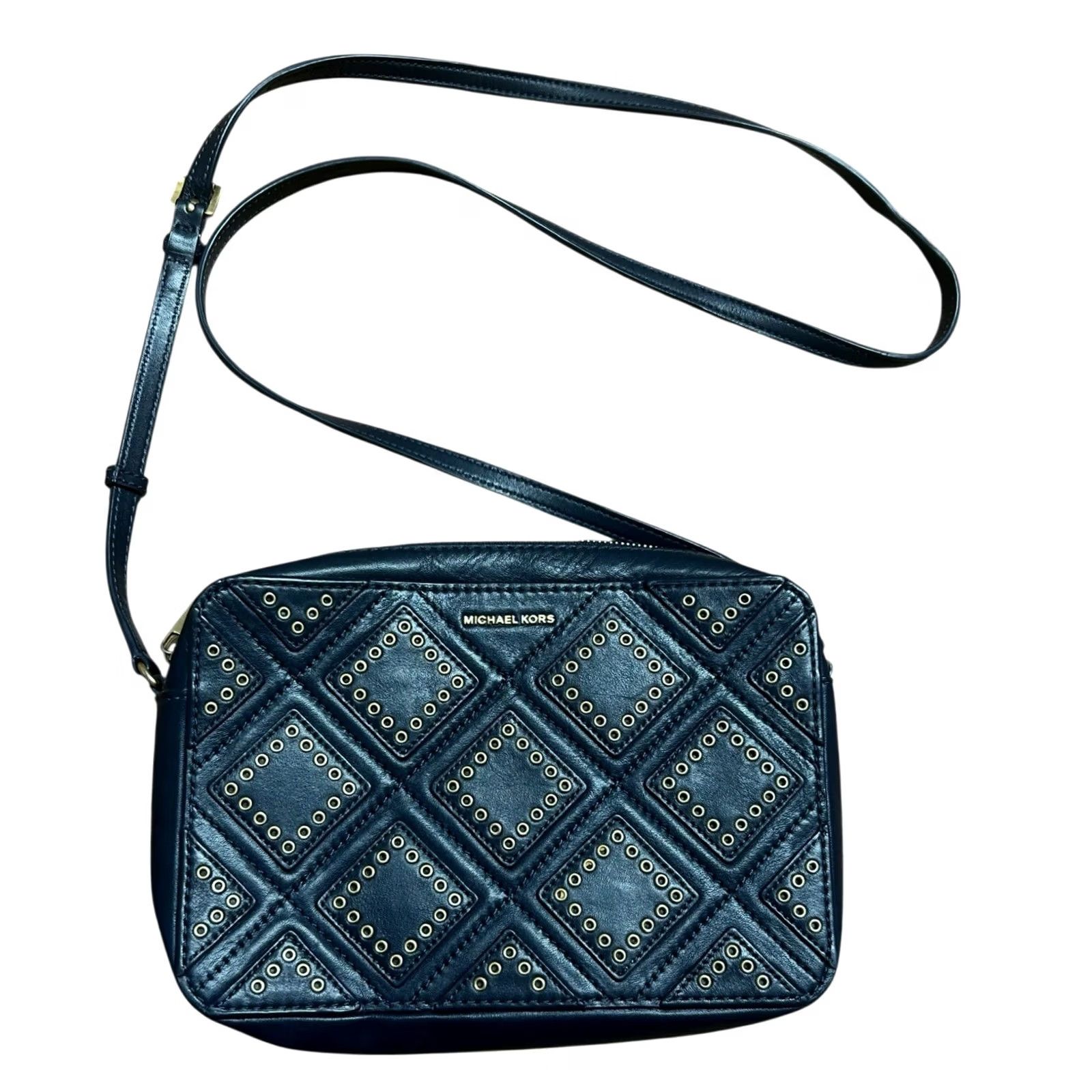Vintage VINTAGE? No. Michael Kors Diamond Grommet JetSet Travel Leather Crossbody Bag Navy Blue Purse Size ONE SIZE - 2 Thumbnail