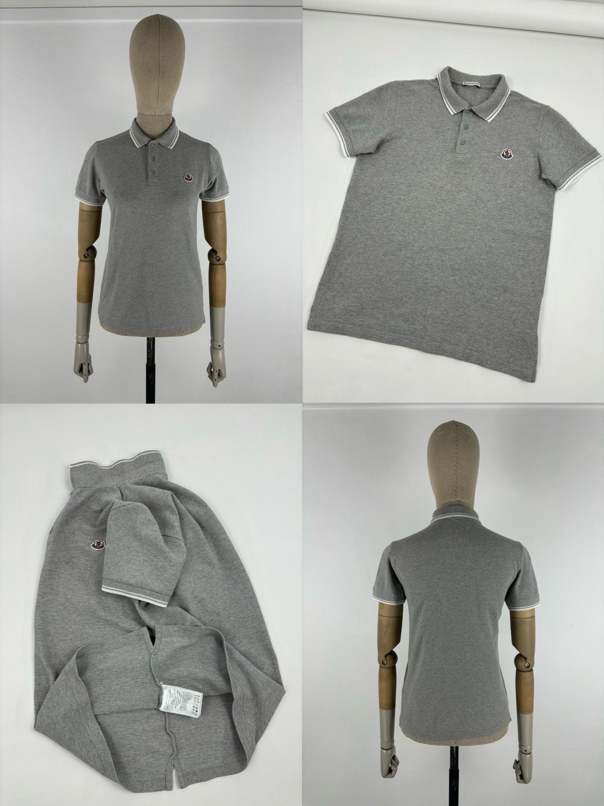 Moncler Women's Gamme Bleu MAGLIA Manica Corta Polo Grey Cotton Patch Logo Buttons T-Shirt Size ONE SIZE - 1 Thumbnail