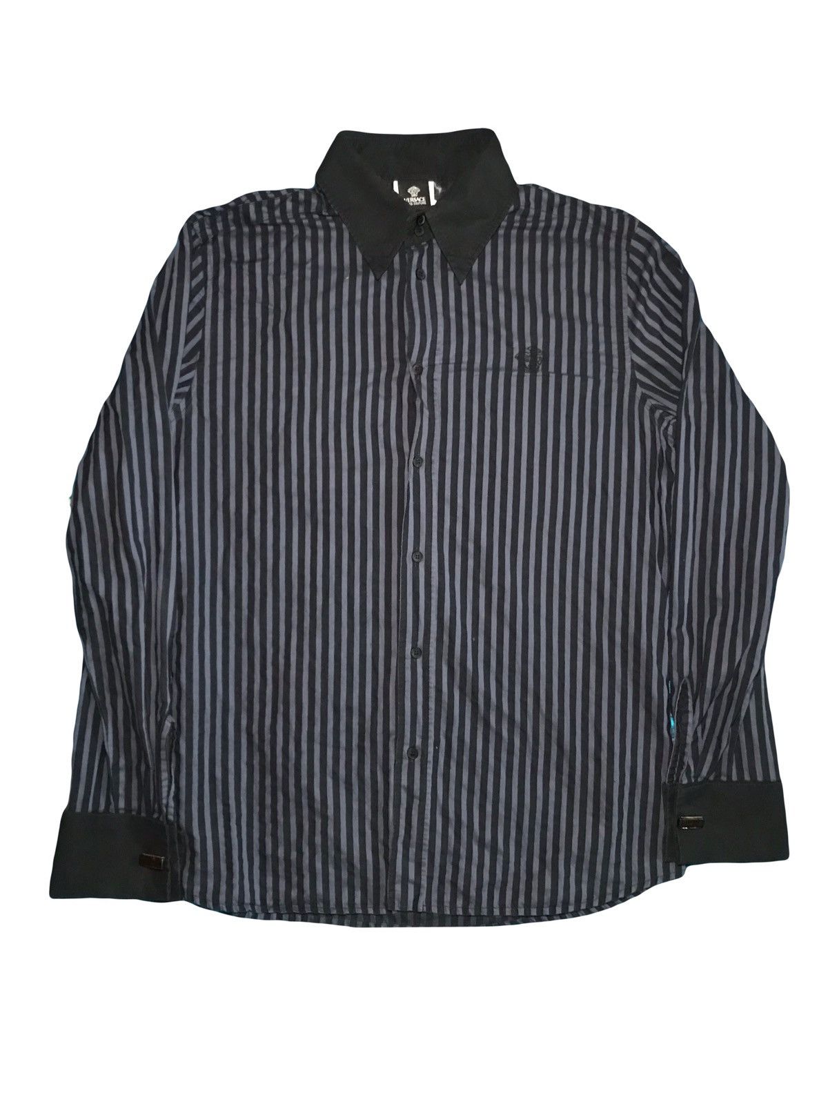 Versace Vintage Versace Stripe Button Up Medusa Shirt Cufflinks Size US M / EU 48-50 / 2 - 1 Thumbnail