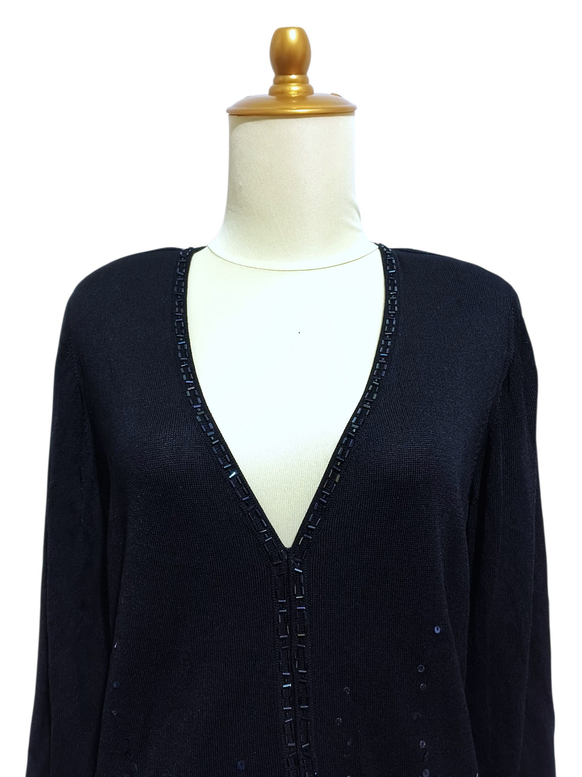 Escada Escada 90s Beaded Knit Cardigan Black Sequins Fringe Hem Size S / US 4 / IT 40 - 3 Thumbnail