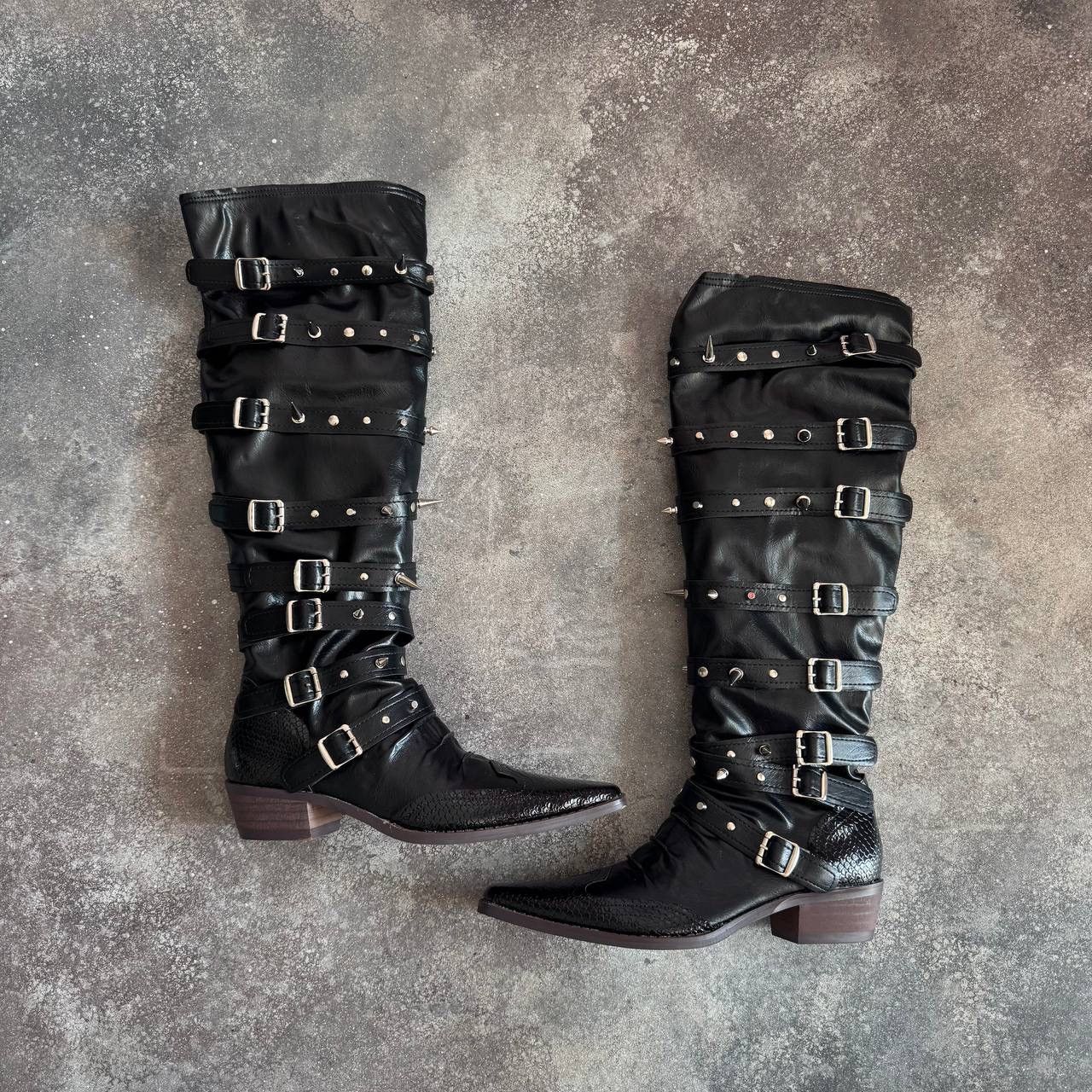 20471120 Avant Garde Goth Bondage Knee High Boots (rick owens style) Size US 8 / IT 38 - 6 Thumbnail