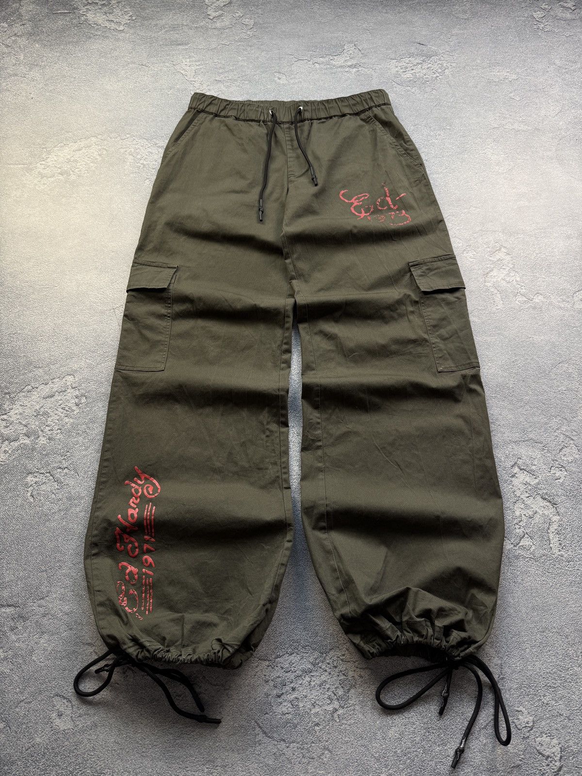 Ed Hardy Ed Hardy Pants Olive Logo Wide Leg Cargo Baggy Drill Size US 32 / EU 48 - 3 Thumbnail