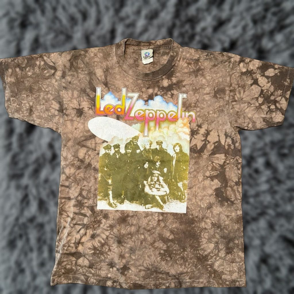 Liquid Blue VINTAGE Liquid Blue Led Zeppelin Single Stitch T Shirt Mens Large Brown Tie Dye Graphic Print Crew Neck Short Sleeve Rock Band Mens Size US L / EU 52-54 / 3 - 1 Thumbnail