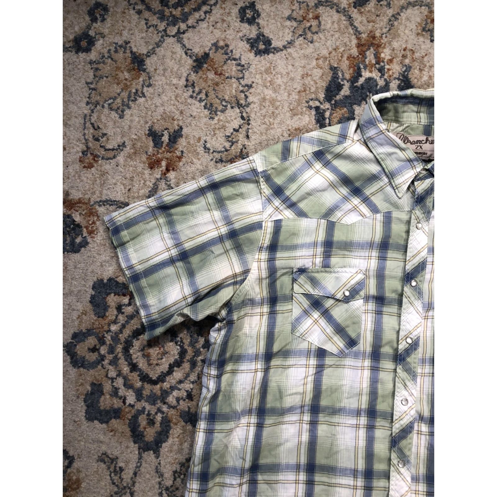 Wrangler Wrangler Shirt Mens 2XL Green Plaid Short Sleeve Western Snap Pockets Casual Size US XXL / EU 58 / 5 - 3 Thumbnail
