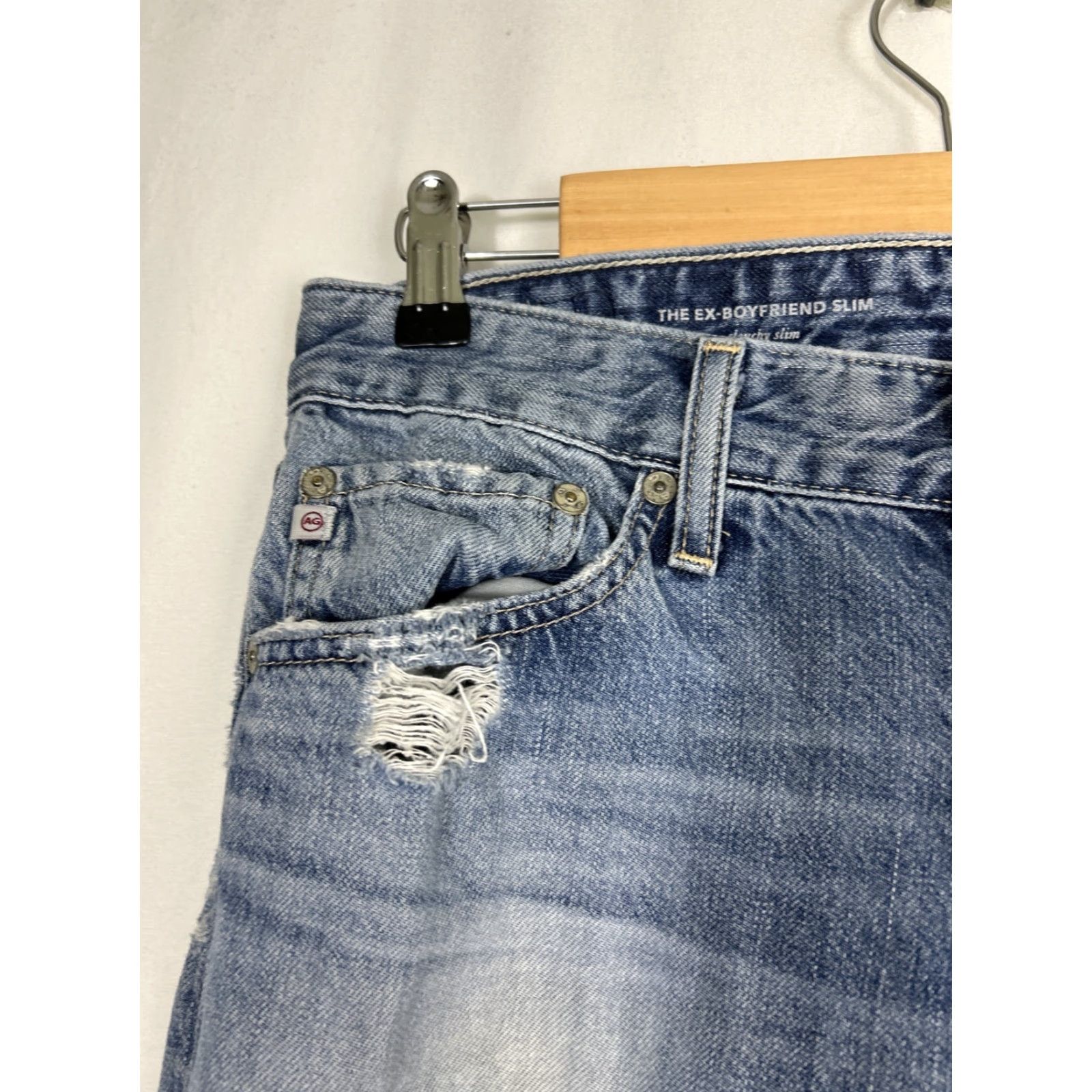 Vintage AG Adriano Goldschmied Women Jeans 27R Blue Distressed Boyfriend Slim 5-Pocket Denim Cotton Blend Lightweight Vintage No For All Seasons Womens Size 27" / US 4 / IT 40 - 5 Thumbnail