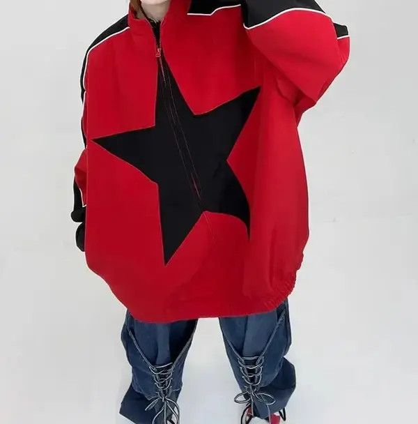 VIBE Jacket windbreaker Harajuku style stars Y2k zipper patchwork Size US L / EU 52-54 / 3 - 4 Thumbnail