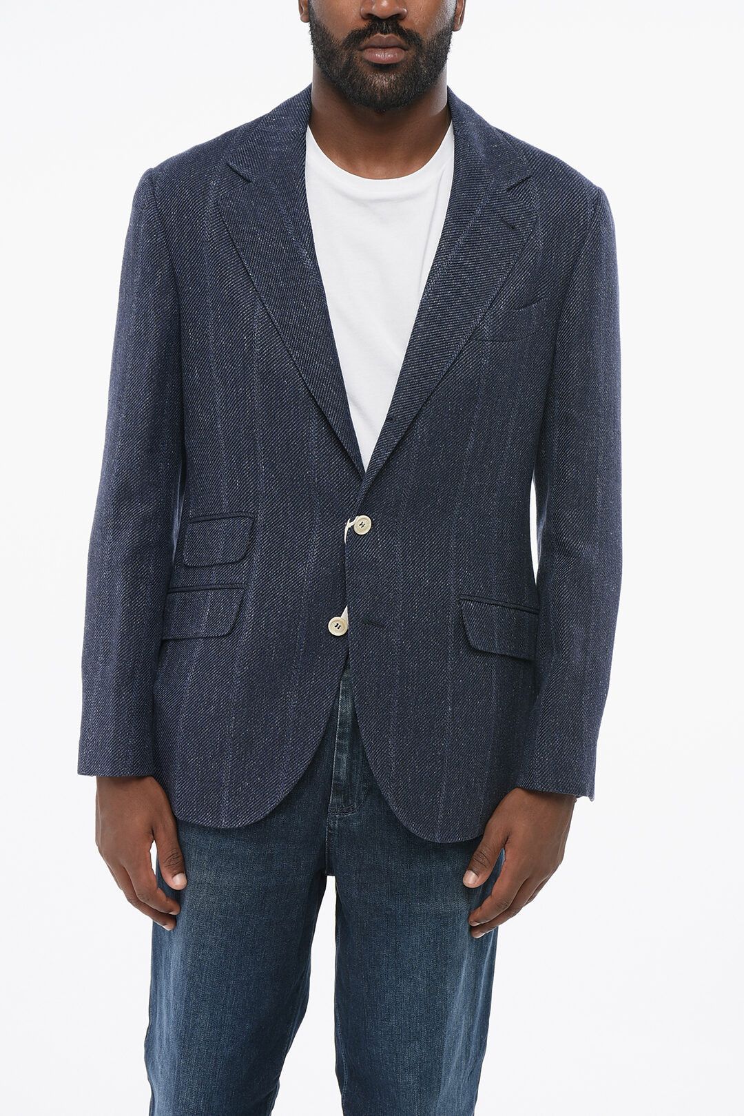 Brunello Cucinelli og1mm0725 Twill Linen Blend Single-breasted Blazer in Blue Size US M / EU 48-50 / 2 - 1 Thumbnail