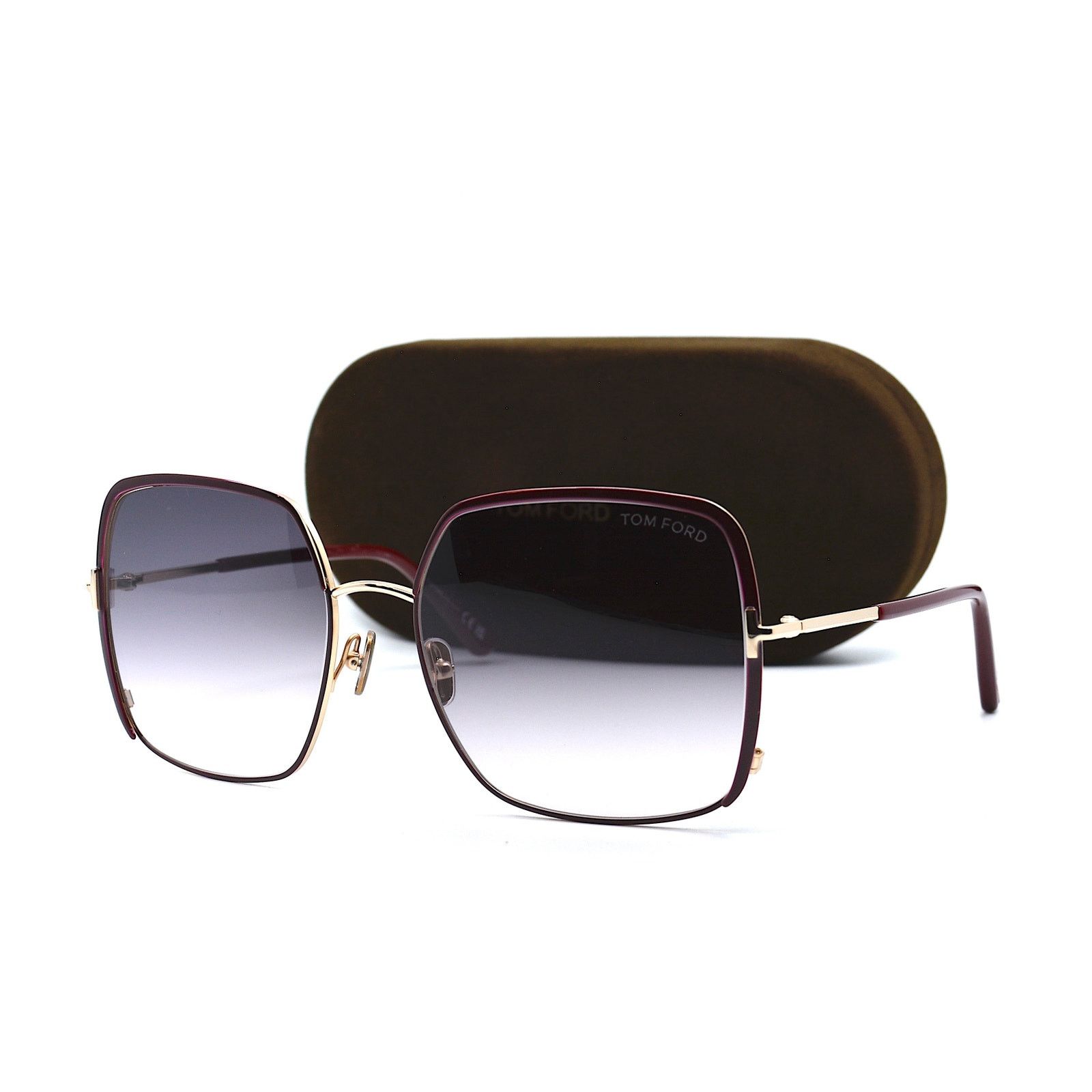 Tom Ford TOM FORD RAPHAELA TF1006 69W GOLD BURGUNDY SMOKE SUNGLASSES Size ONE SIZE - 11 Thumbnail