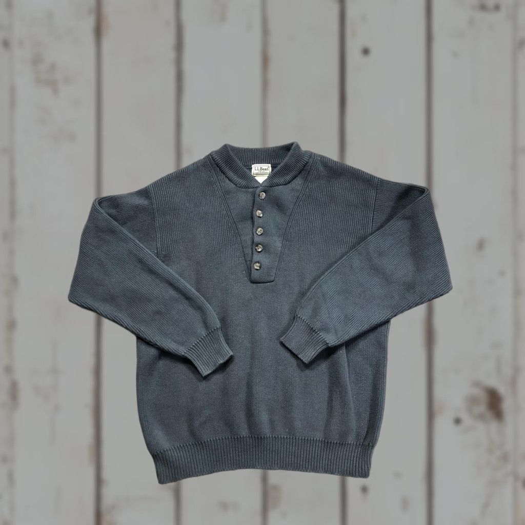 Vintage LL Bean Sweater Mens Large Blue Henley Cotton Knit Long Sleeve Crewneck Pullover Crew Neck MENS Knit Henley Solid 100% Cotton Size US L / EU 52-54 / 3 - 1 Thumbnail