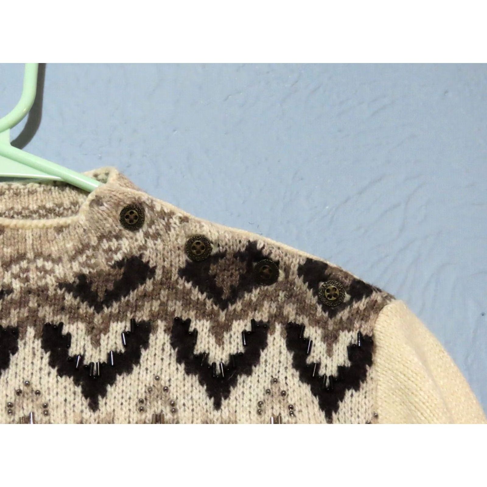 Coldwater Creek Coldwater Creek Sweater Womens L Nordic Beaded Crewneck Buttoned Knit Ivory Size L / US 10 / IT 46 - 3 Thumbnail