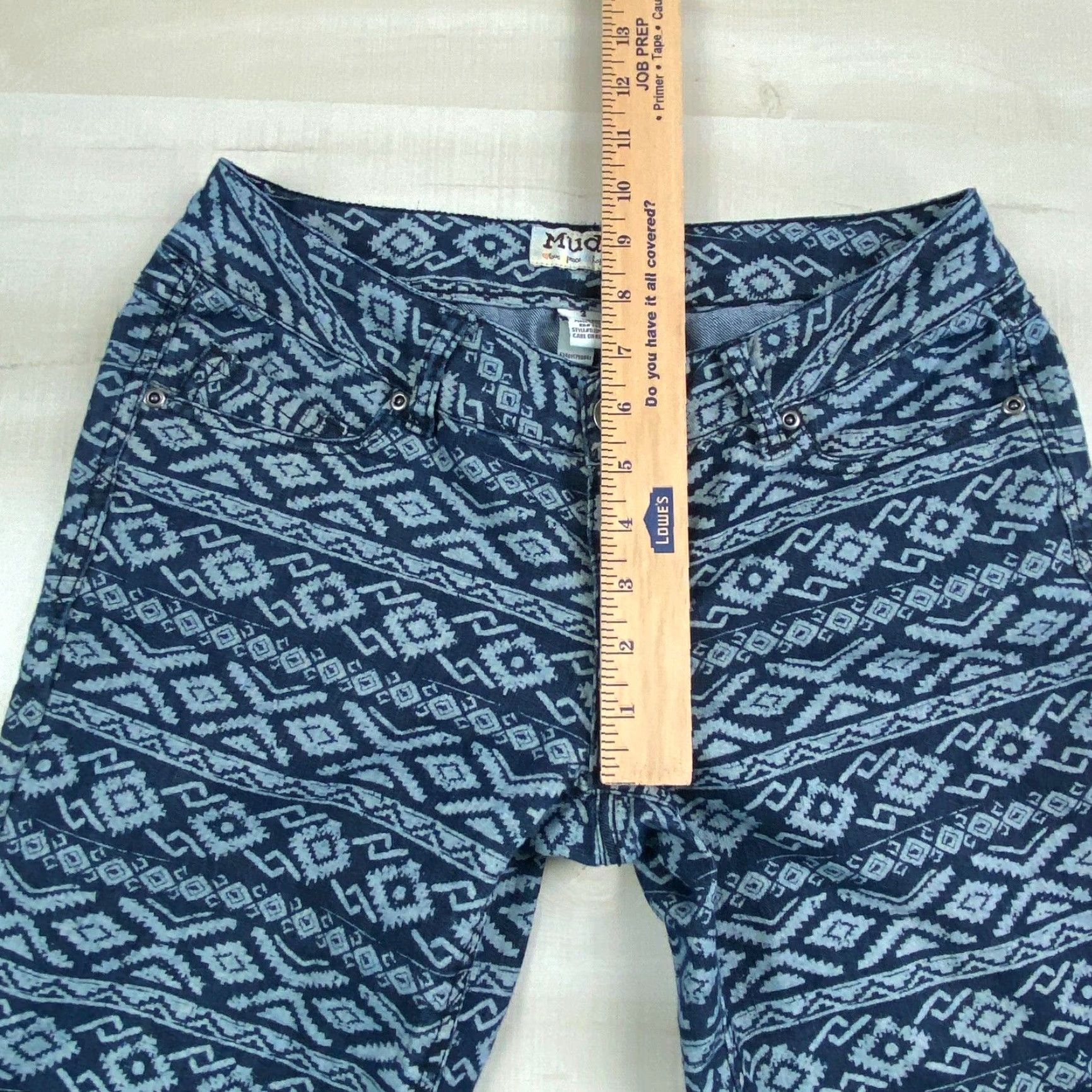 Vintage Mudd Womens Juniors Skinny Jeans 3 Blue Aztec Print Low Rise Stretch Cotton Size 26" / US 2 / IT 38 - 5 Thumbnail