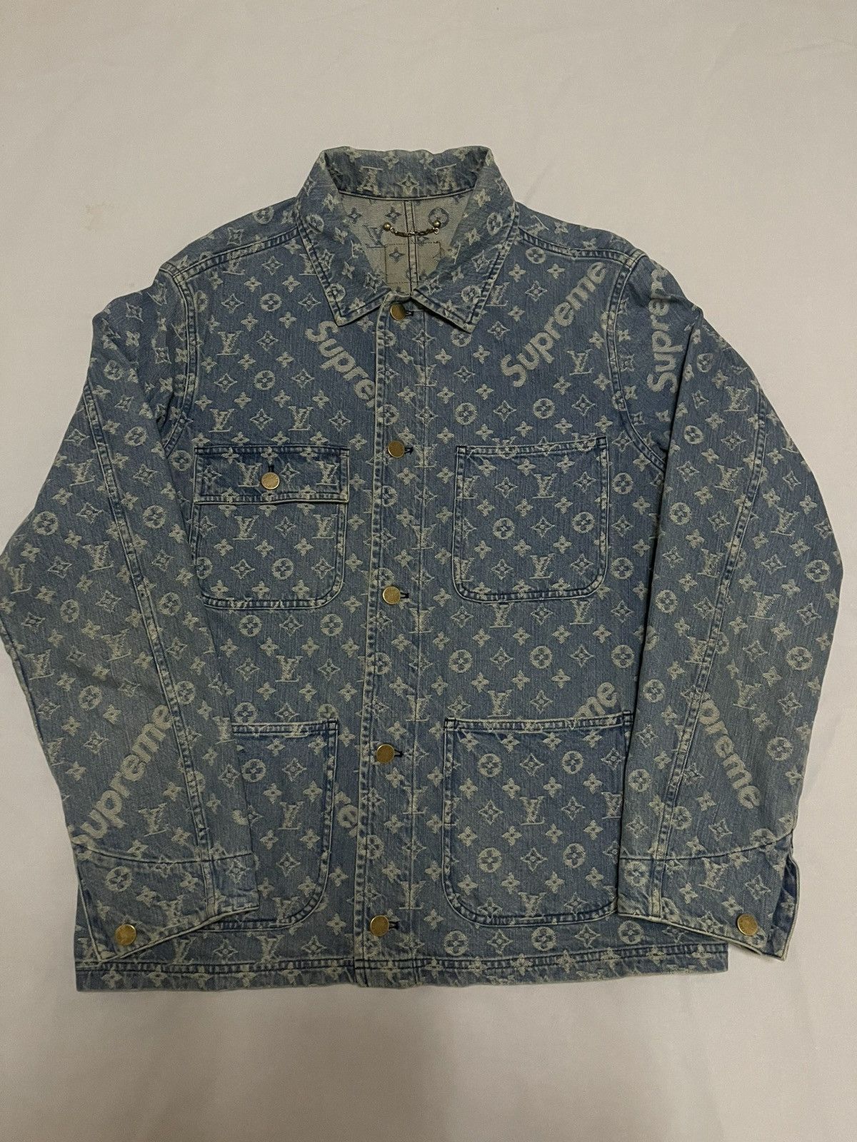 Louis Vuitton Supreme Supreme Louis Vuitton lv jacquard denim chore coat size 50 Grailed