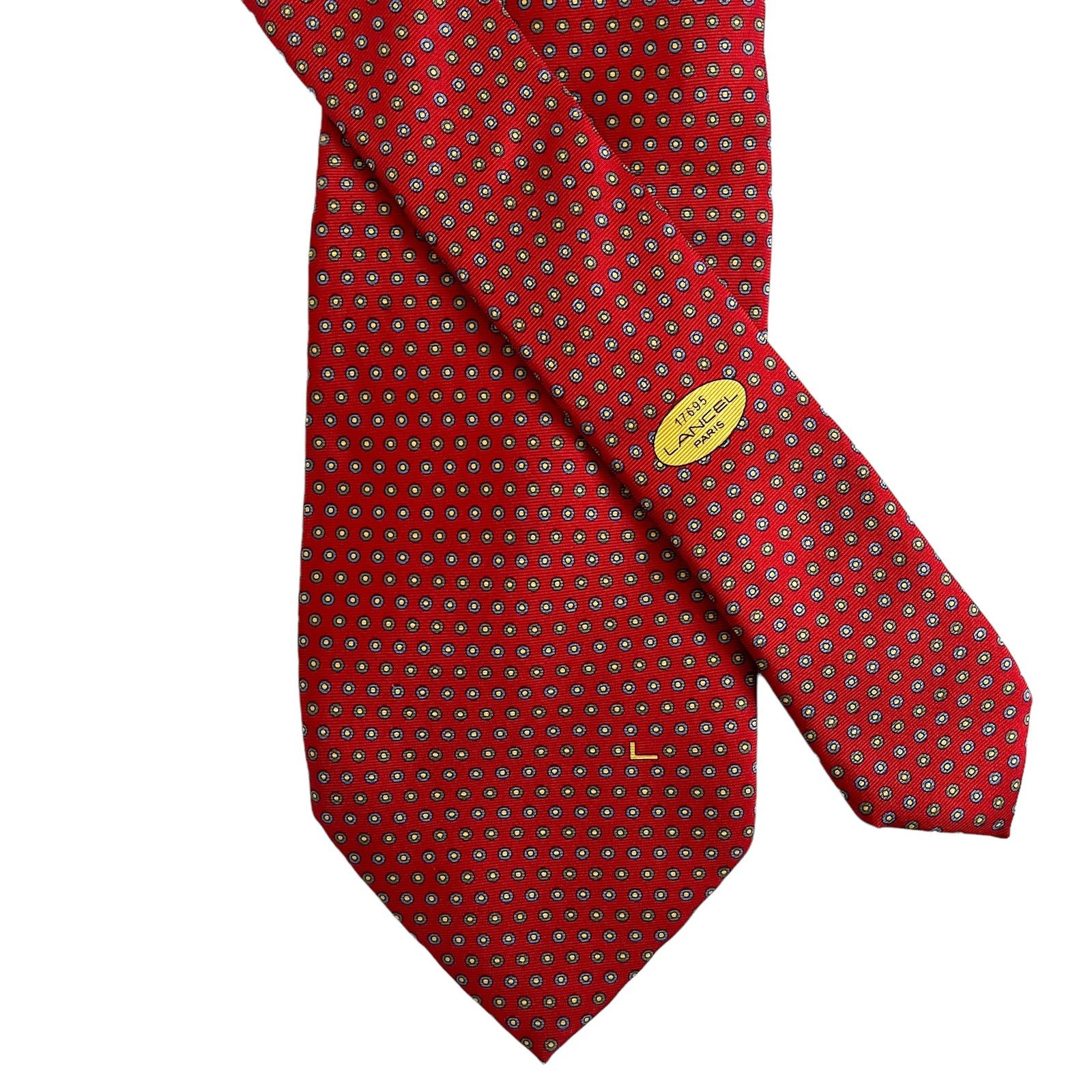 Lancel Lancel Red Geometric Print Foulard Silk Tie Size ONE SIZE - 2 Thumbnail
