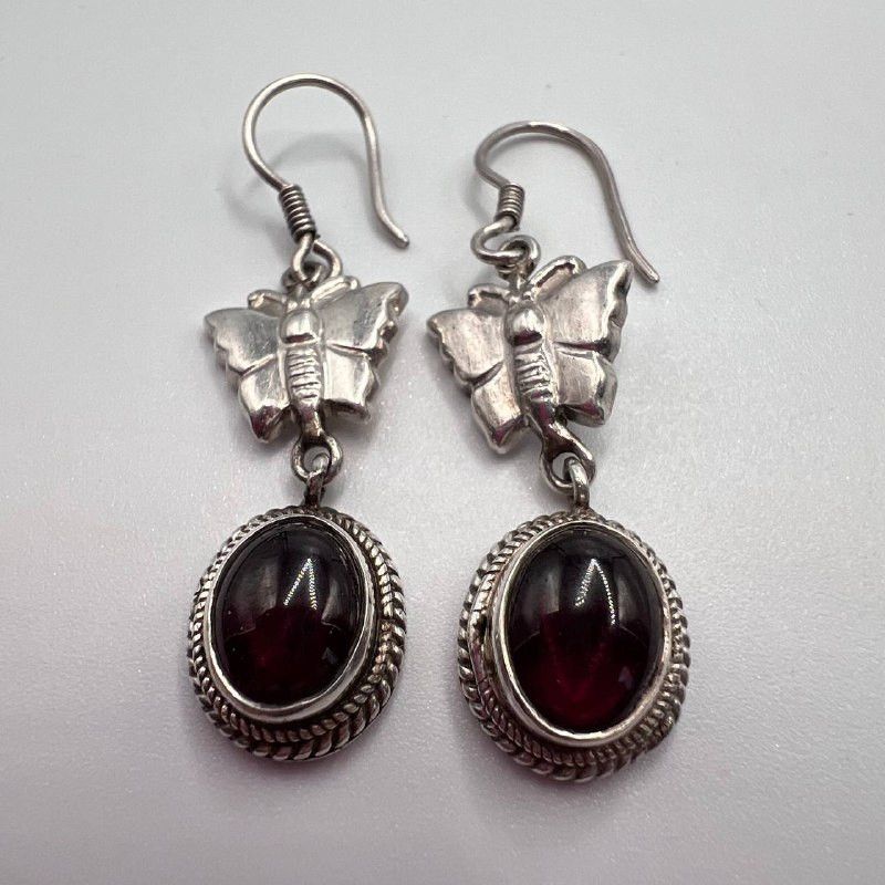 Sterling Silver × Vintage Vintage Sterling Silver 925 Butterfly Drop Earrings Garnet Size ONE SIZE - 1 Thumbnail