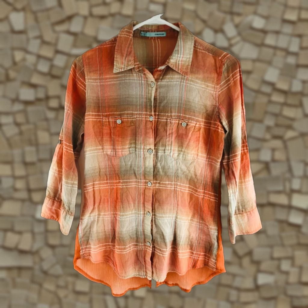 Vintage Maurices Shirt Women's Medium Orange Plaid Long Sleeve Button Up Pockets Size M / US 6-8 / IT 42-44 - 1 Thumbnail