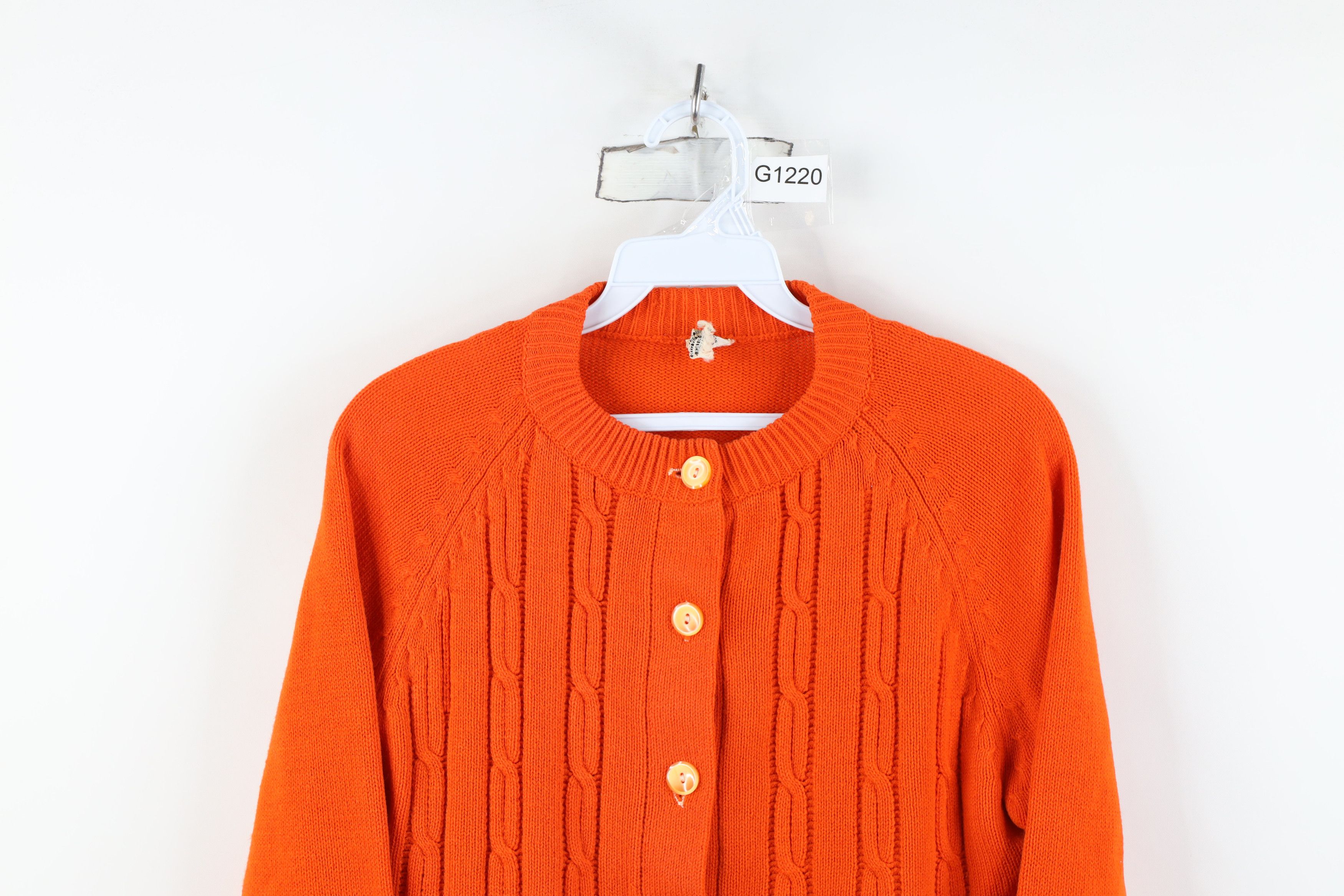 Vintage Vintage 60s Streetwear Cable Knit Cardigan Sweater Orange Size XS / US 0-2 / IT 36-38 - 2 Thumbnail