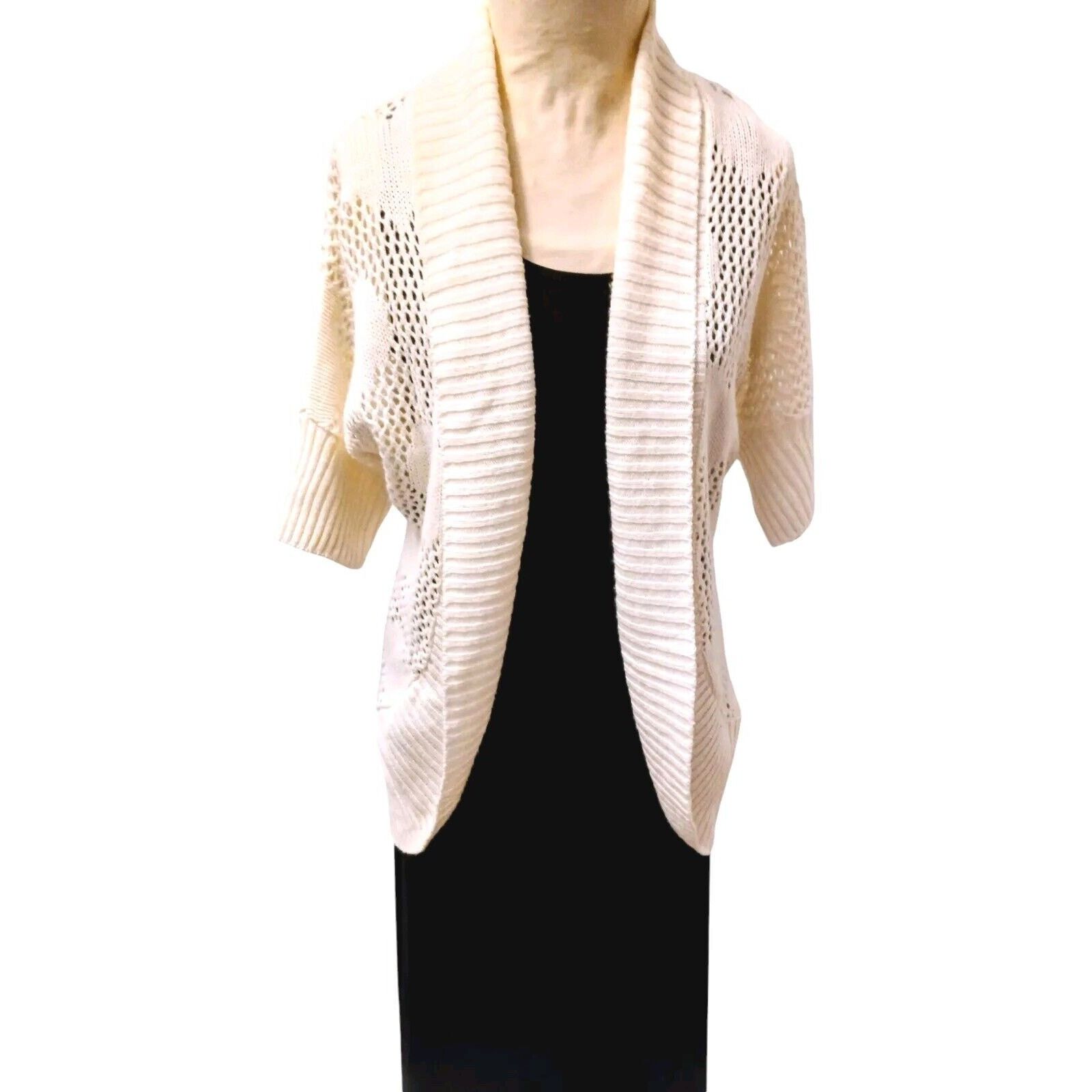 Other Takeout HEART Knit Cardigan Sz M Ivory Open Weave Bohemian Size M / US 6-8 / IT 42-44 - 9 Thumbnail