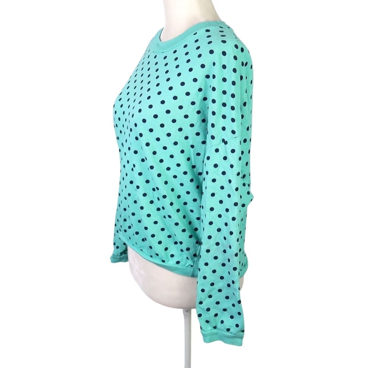Vintage VINTAGE 90s Mad Max Turquoise Blue Navy Polka Dot Long Sleeve Tee M Women T-Shirt 100% Cotton Size M / US 6-8 / IT 42-44 - 3 Thumbnail