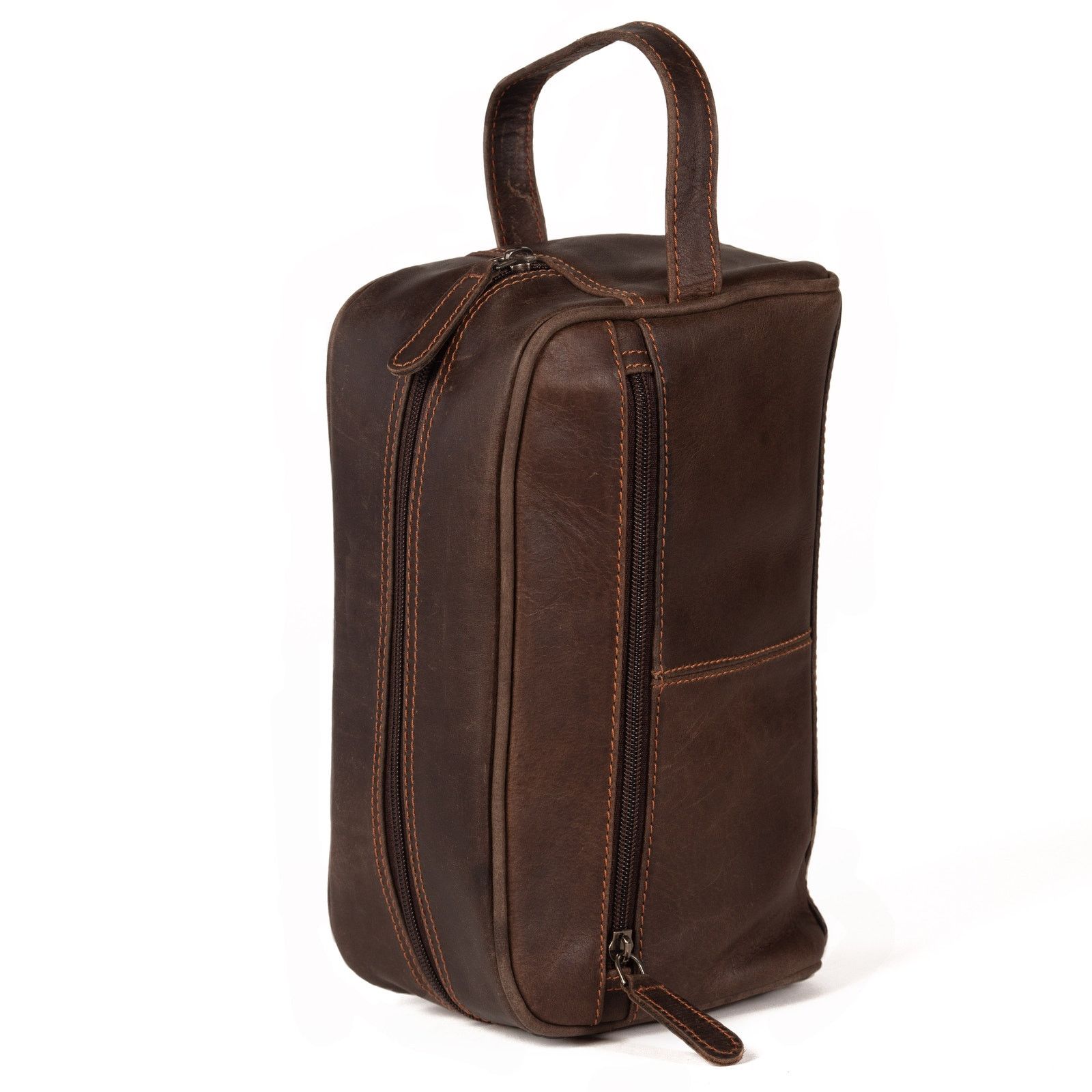 Handmade Men's New Leather Toiletry Bag Brown Size ONE SIZE - 7 Thumbnail