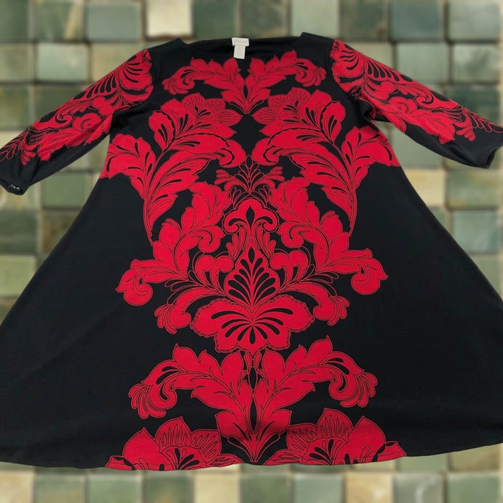 Vintage Chico's 3/4 Sleeve Women's 2P Petite Knee Length Floral Black Dress Size XS / US 0-2 / IT 36-38 - 1 Thumbnail