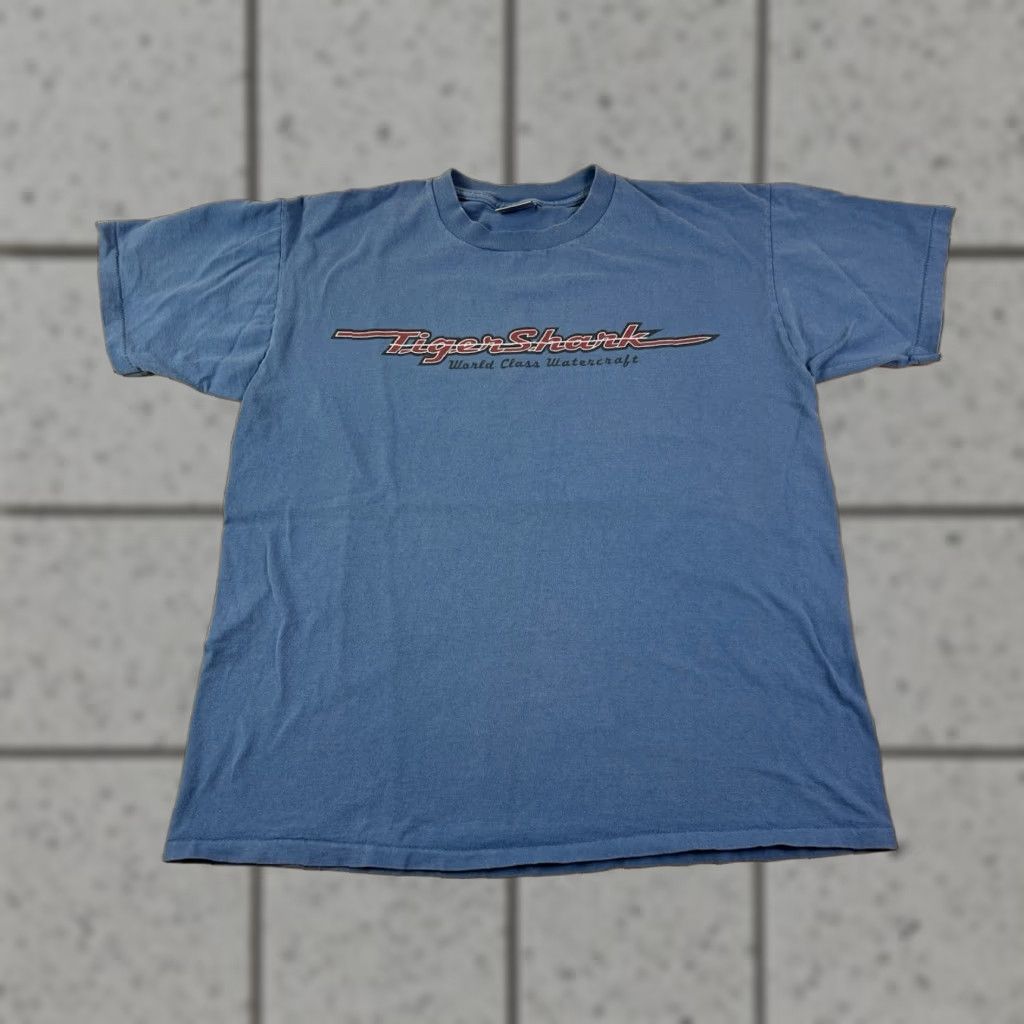 Vintage VINTAGE Tigershark Watercraft Shirt L Blue 90s Sports Classic Graphic Print Short Sleeve Mens Size US L / EU 52-54 / 3 - 1 Thumbnail