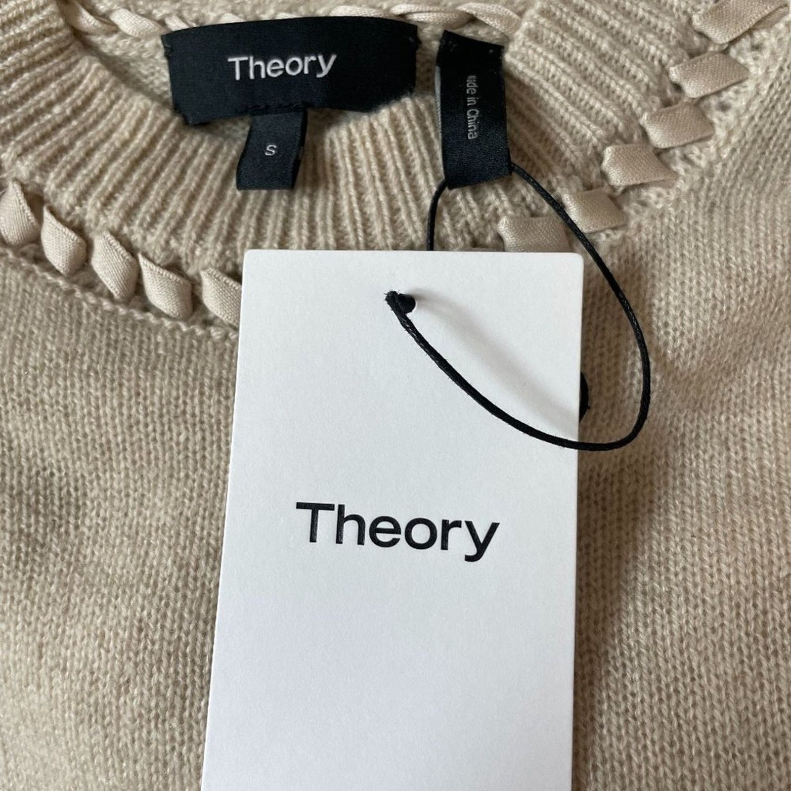Theory Ribbon-Trim Cropped Sweater in Cashmere from TheoryEcru Size S / US 4 / IT 40 - 4 Thumbnail