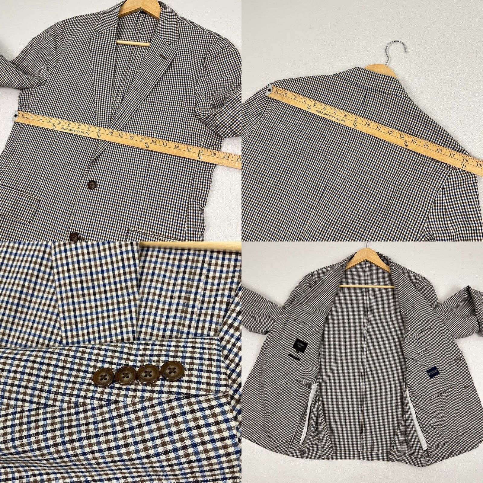 J.Crew J. CREW Ludlow Somelos Sport Blazer Mens 40R Slim Brown Plaid Linen Unstructured Jacket Size 40R - 8 Thumbnail