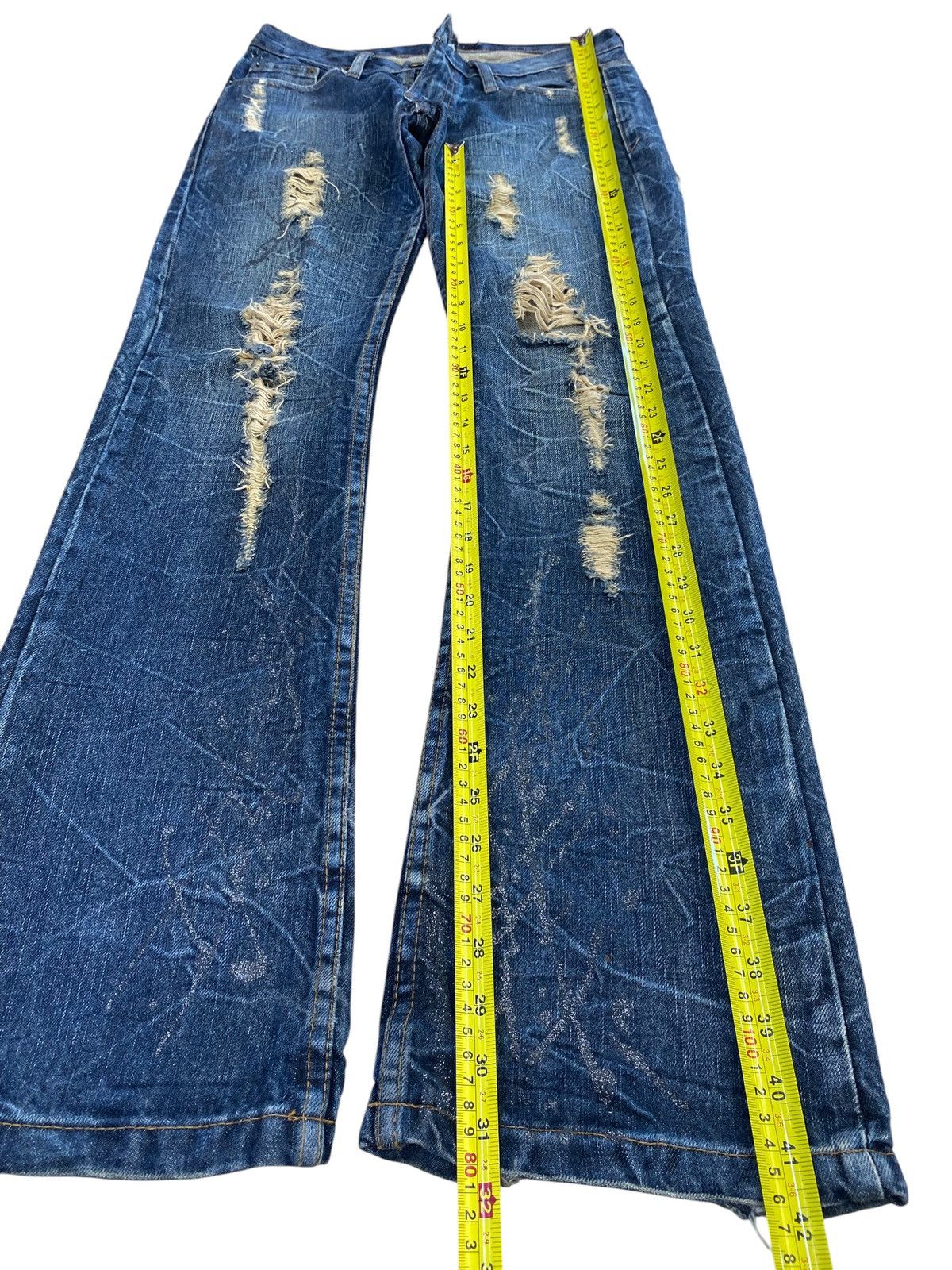 Japanese Brand Vintage Kui Brand Cracked Distressed Style Flare Jeans Size US 30 / EU 46 - 7 Thumbnail