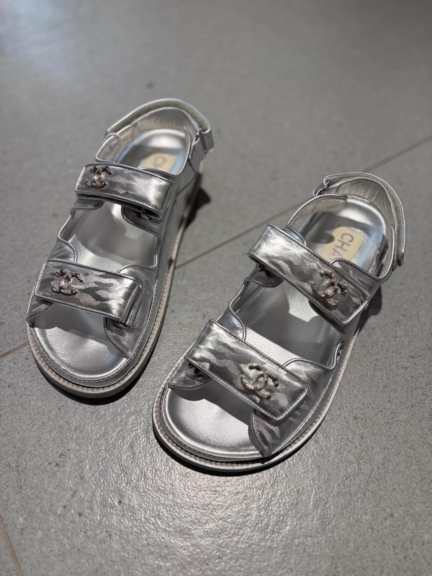Chanel Chanel 23P Silver Velcro Sandals 36.5 EU Size US 6 / IT 36 - 1 Thumbnail
