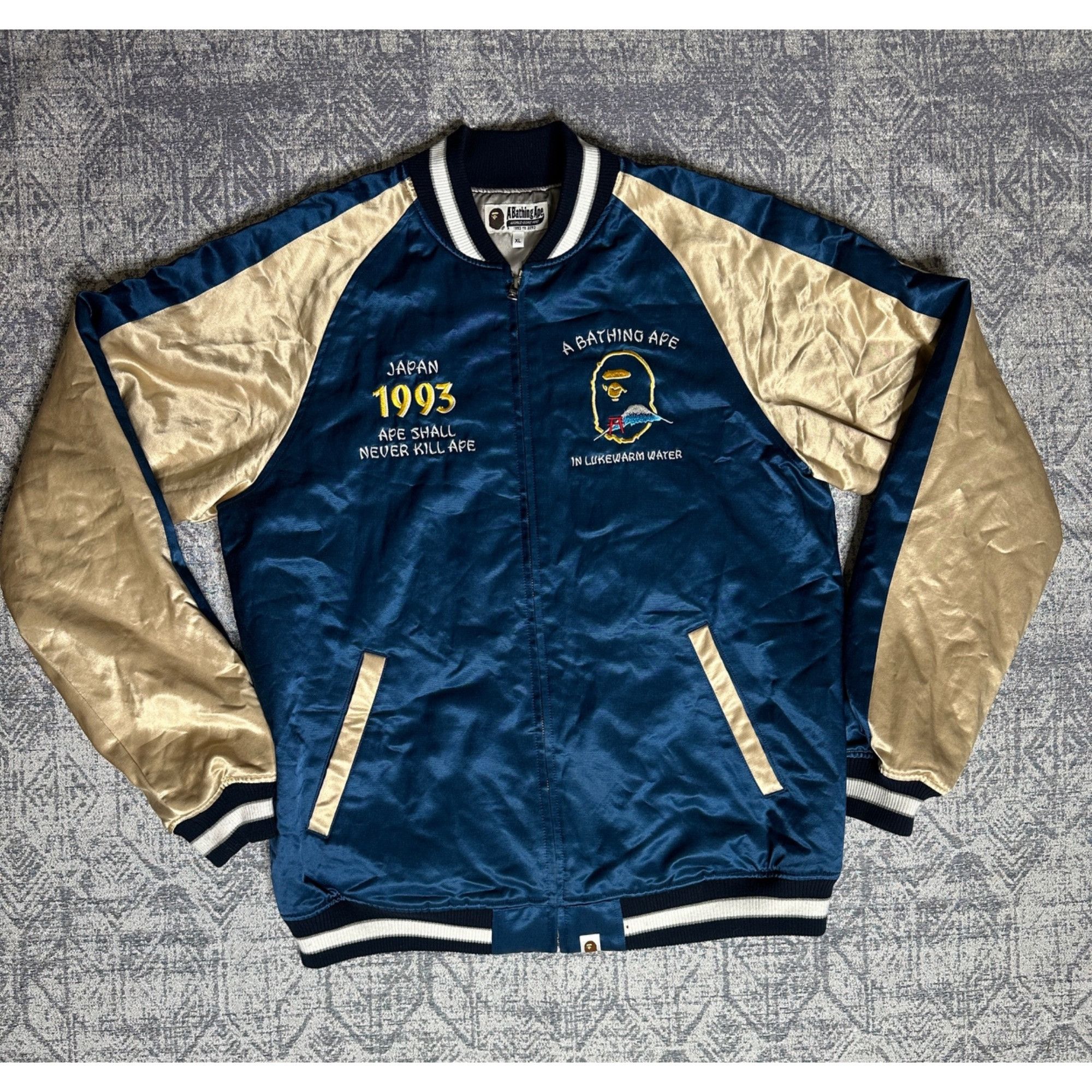 Bape A BATHING APE Japan Souvenir Varsity Bomber Jacket Size US XL / EU 56 / 4 - 1 Thumbnail