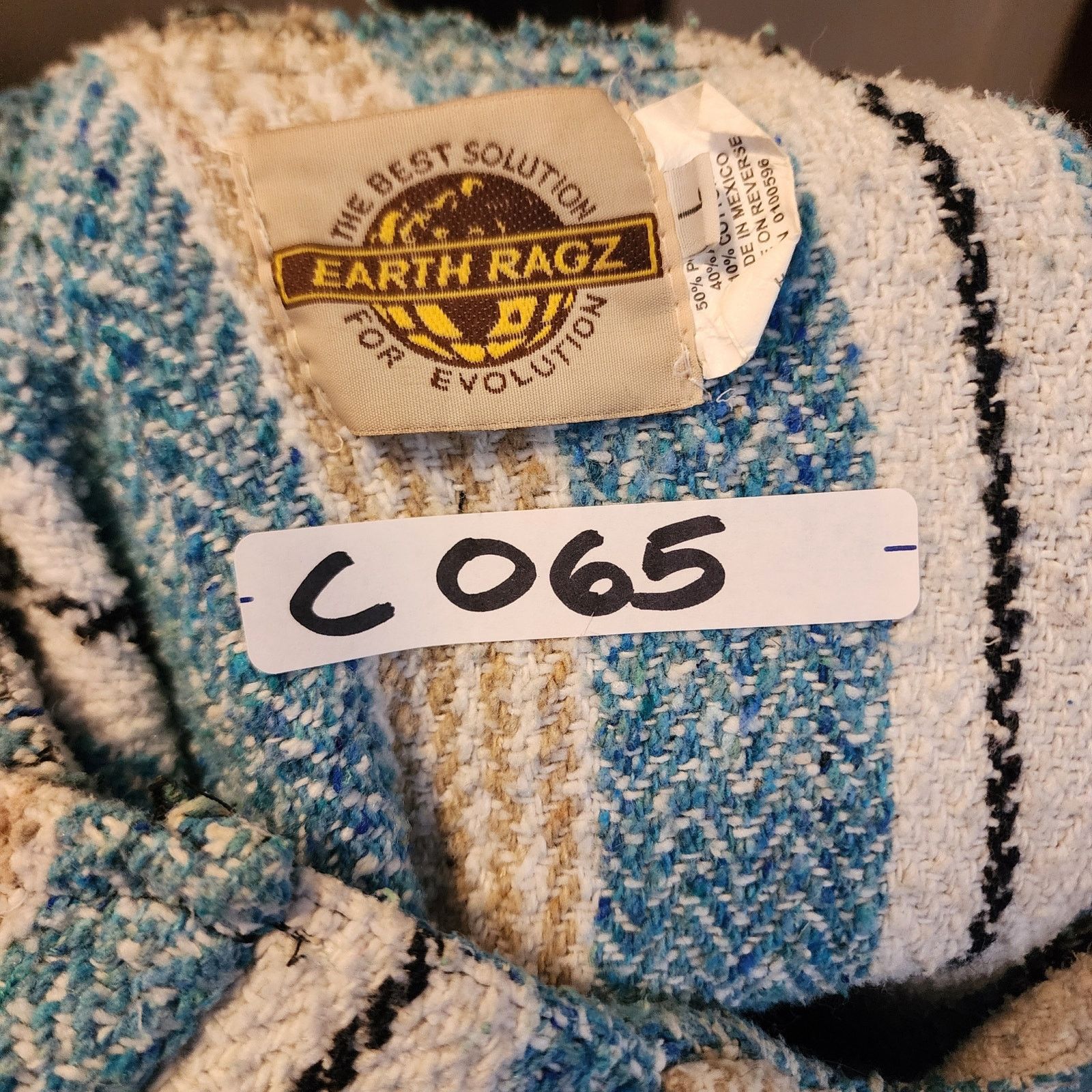 Earth Ragz Vintage Earth Rags Blue & White Poncho Men L, Mexican Size US L / EU 52-54 / 3 - 8 Thumbnail