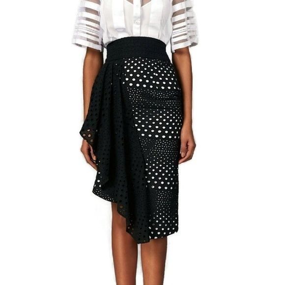 image of NWT Kimora Lee Simmons Eyelet Black White Asymmetrical Ruffl, Women's (Size 32)