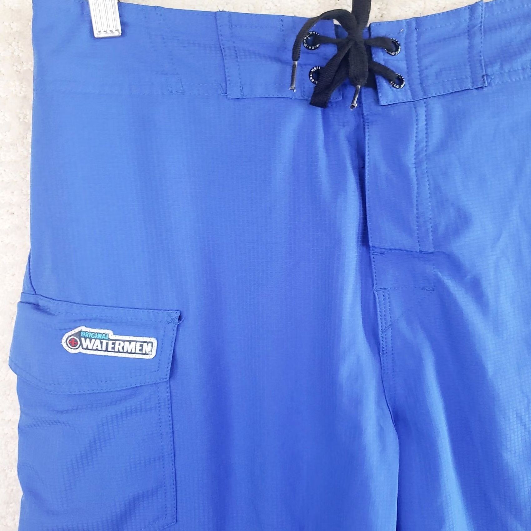 Vintage Waterman Lifeguard Original Men Board Shorts Trunks 32 Blue Polyester Pockets Lifeguard Beach Pool Watersports Medium? Size US 32 / EU 48 - 2 Thumbnail