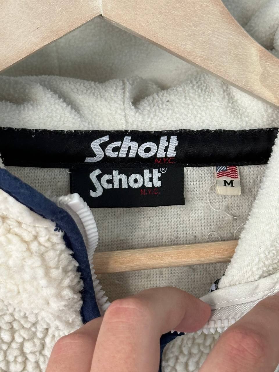Schott × Vintage Vintage 90s Schott Fleece Sherpa Hoodie Streetwear Size US M / EU 48-50 / 2 - 7 Thumbnail