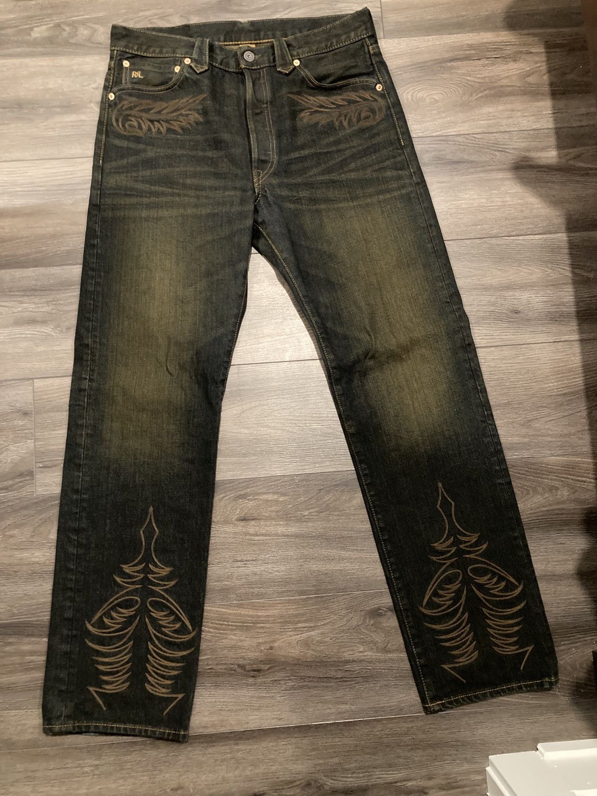 RRL Ralph Lauren RRL Distressed Western Embroidered Jeans Size US 33 - 1 Thumbnail