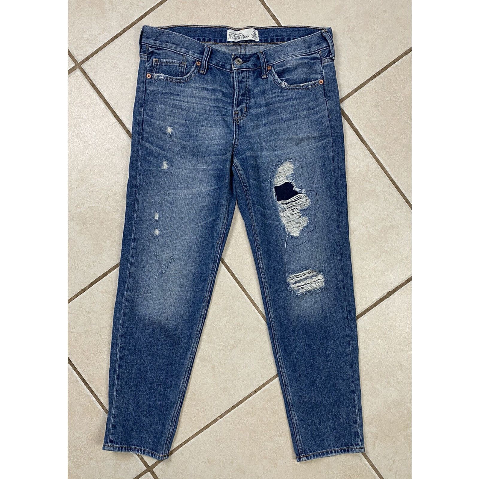 Abercrombie & Fitch Abercrombie & Fitch Boyfriend Jeans Blue Denim Distressed Size 27" / US 4 / IT 40 - 1 Thumbnail