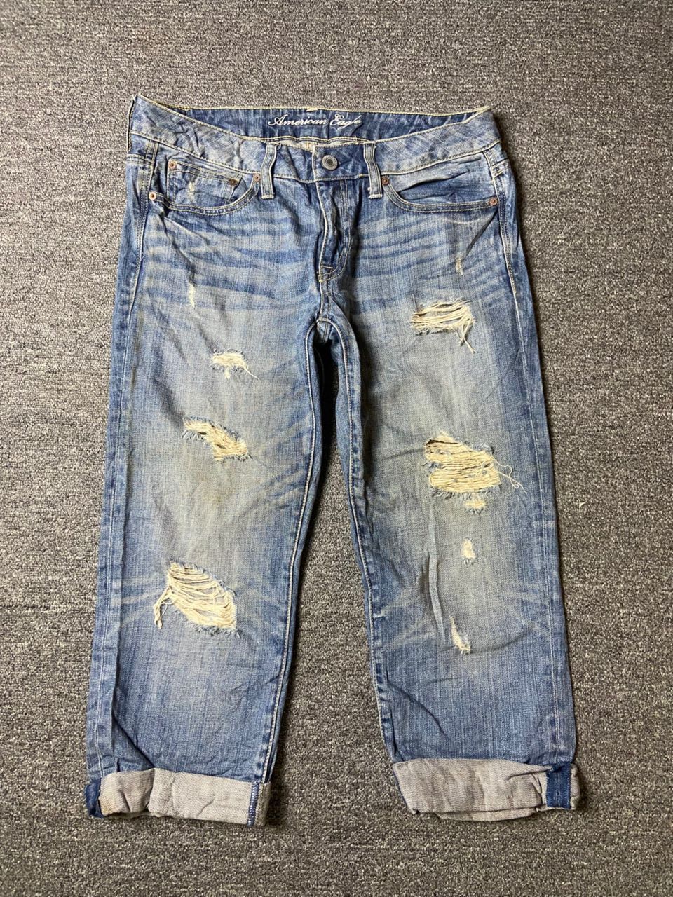 American Eagle Outfitters × Vintage American Eagle Distressed Denim Crop Ripped Jeans (123) Size US 33 - 1 Thumbnail