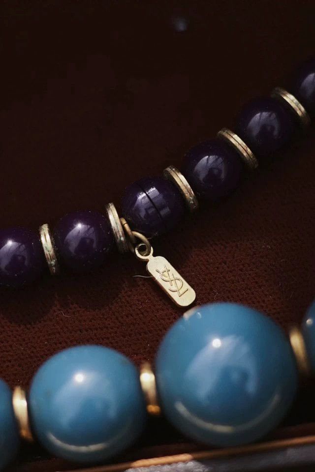 Yves Saint Laurent YSL Vintage 6-Layer Blue Gradient Resin Bead Opera Necklace Size ONE SIZE - 6 Thumbnail