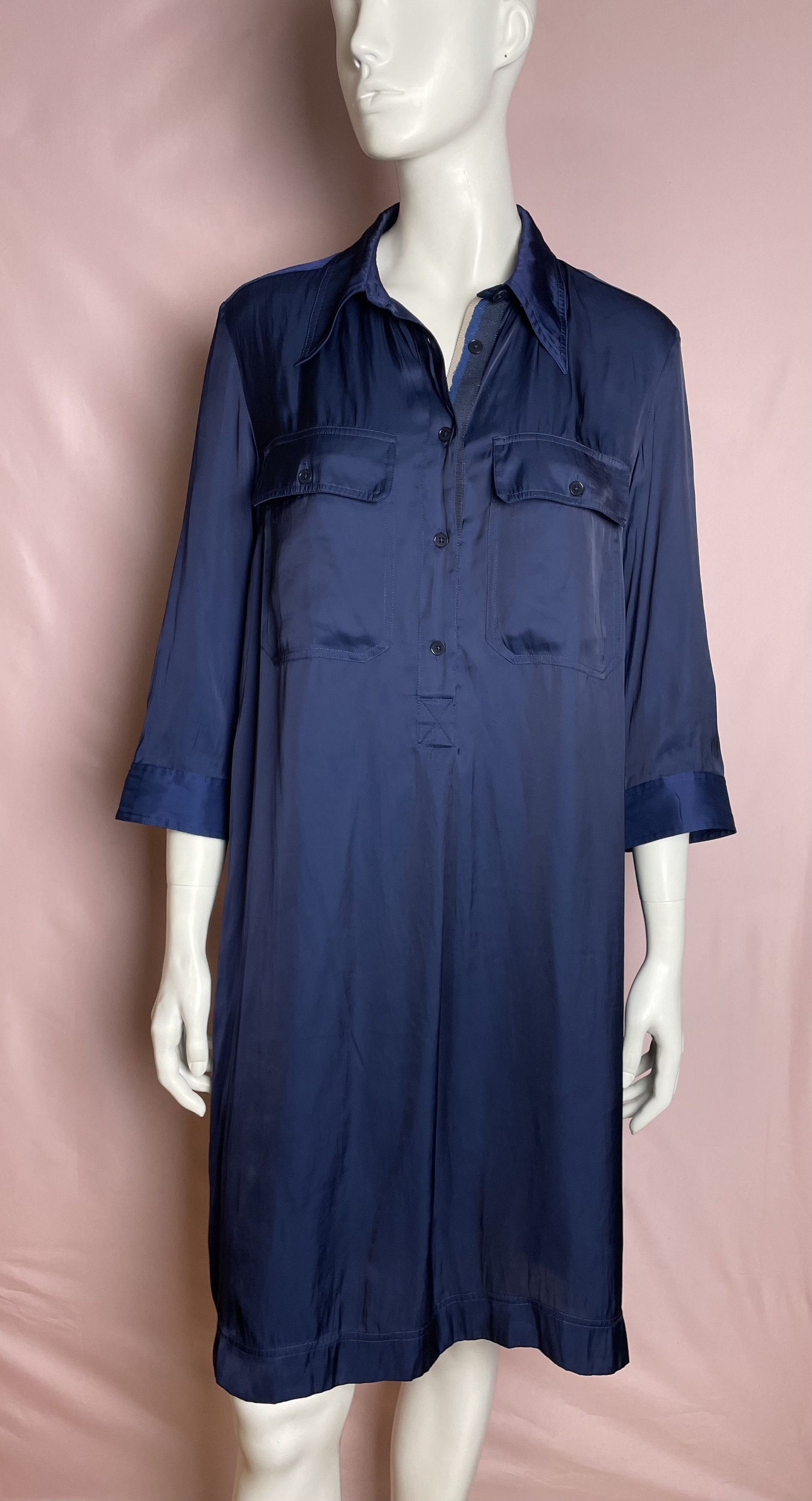 Zadig & Voltaire Zadig & Voltaire Blue Satin Midi Dress Size L Size L / US 10 / IT 46 - 3 Thumbnail
