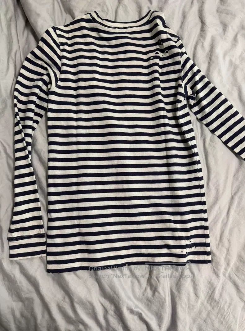 Balmain BALMAIN Navy Striped Long Sleeve Destroyed T-Shirt i Size US S / EU 44-46 / 1 - 2 Thumbnail