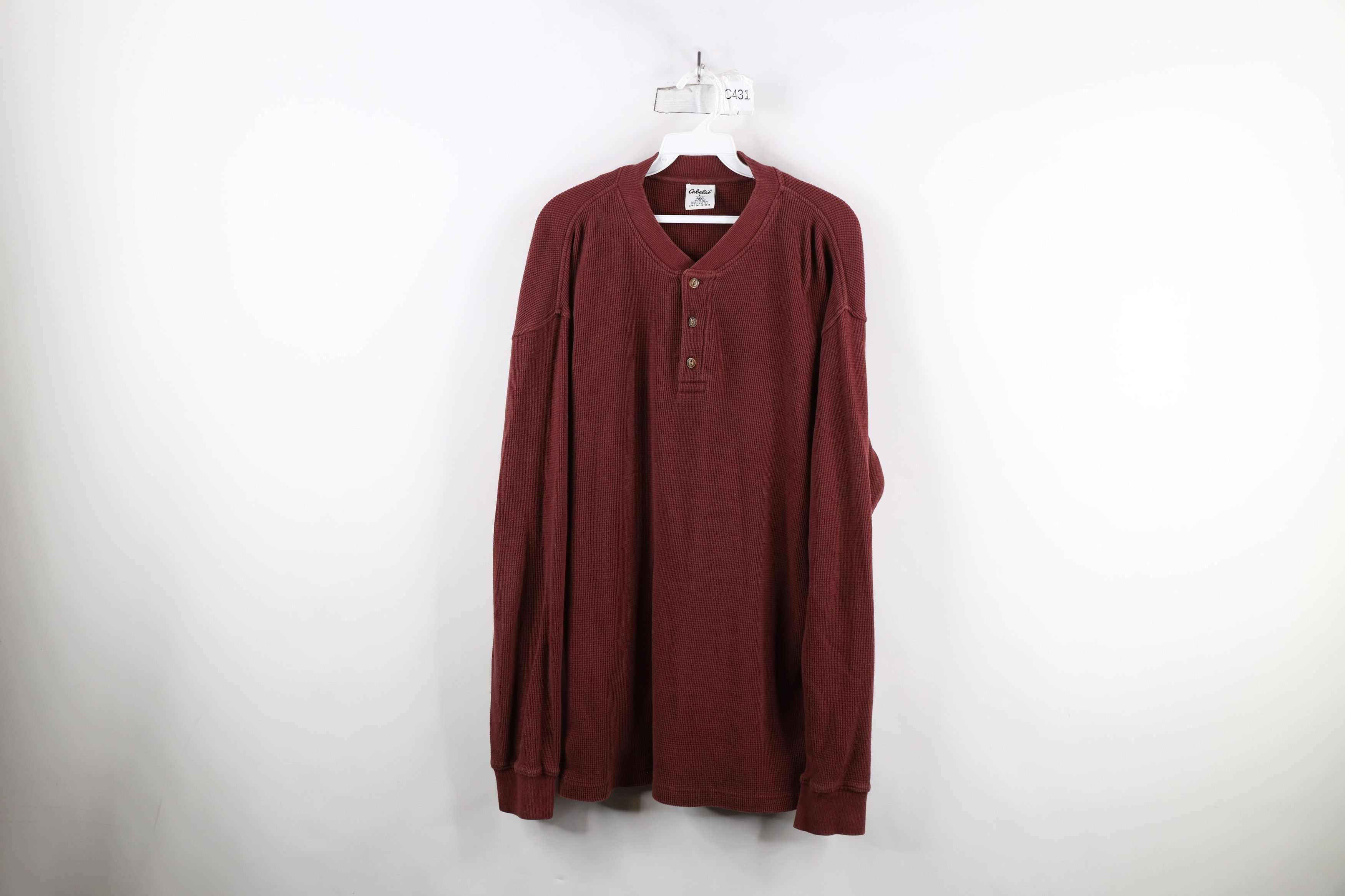 Cabelas × Vintage Vintage 90s Cabelas Blank Thermal Waffle Knit Henley T-Shirt Size US L / EU 52-54 / 3 - 1 Thumbnail