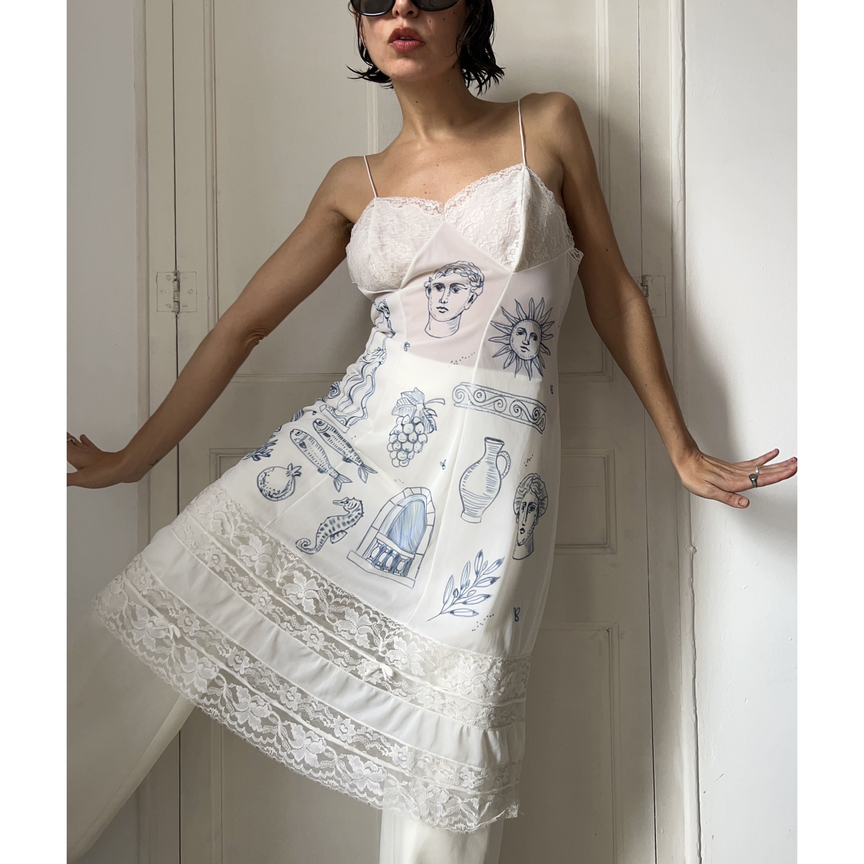 Custommade Vintage Hand-Painted Greek Slip Dress Size M / US 6-8 / IT 42-44 - 7 Thumbnail