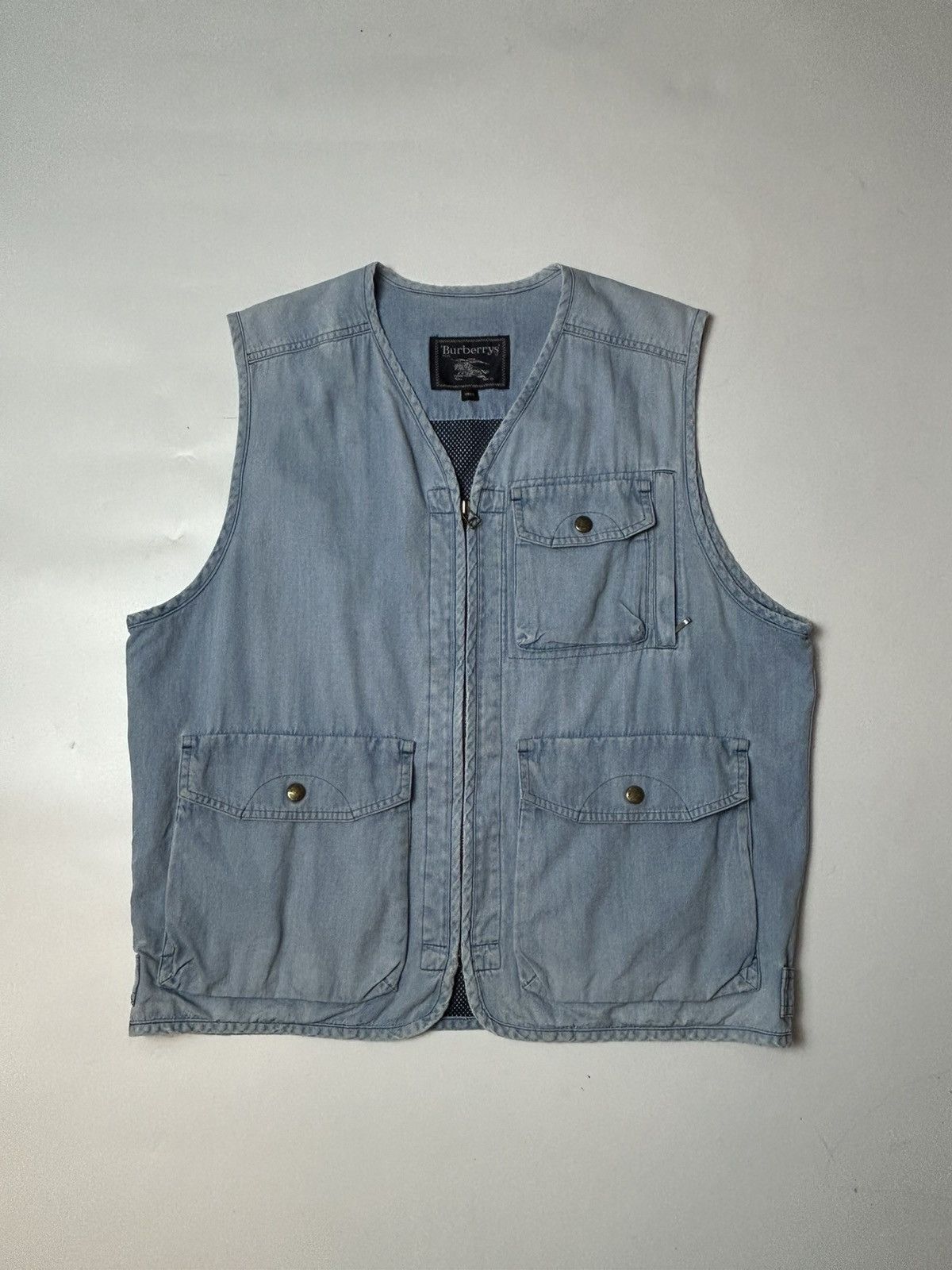 Burberry × Burberry Prorsum × Designer VINTAGE BURBERRY DENIM TACTICAL POCKET STYLE VEST Size US L / EU 52-54 / 3 - 1 Thumbnail