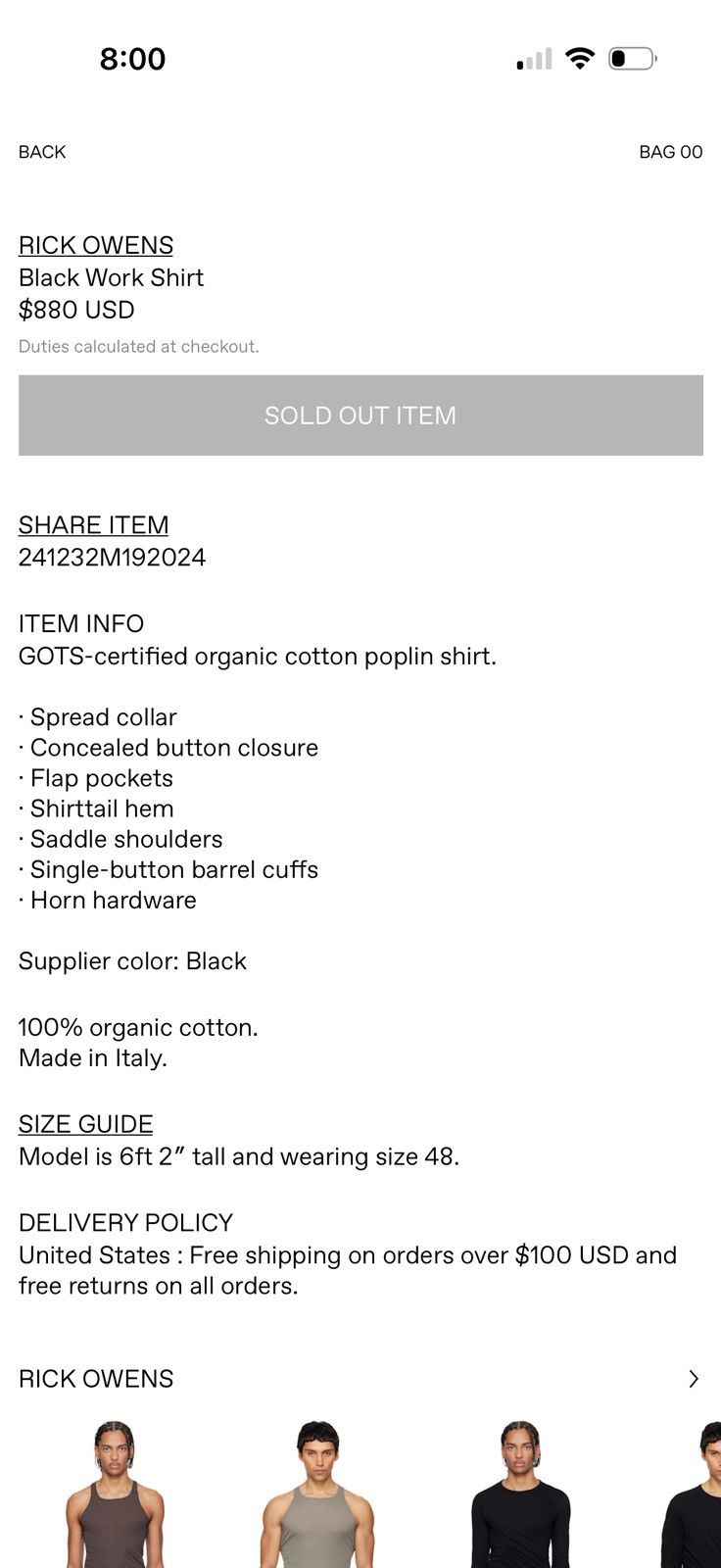 Rick Owens Rick Owens work shirt Size US S / EU 44-46 / 1 - 8 Thumbnail