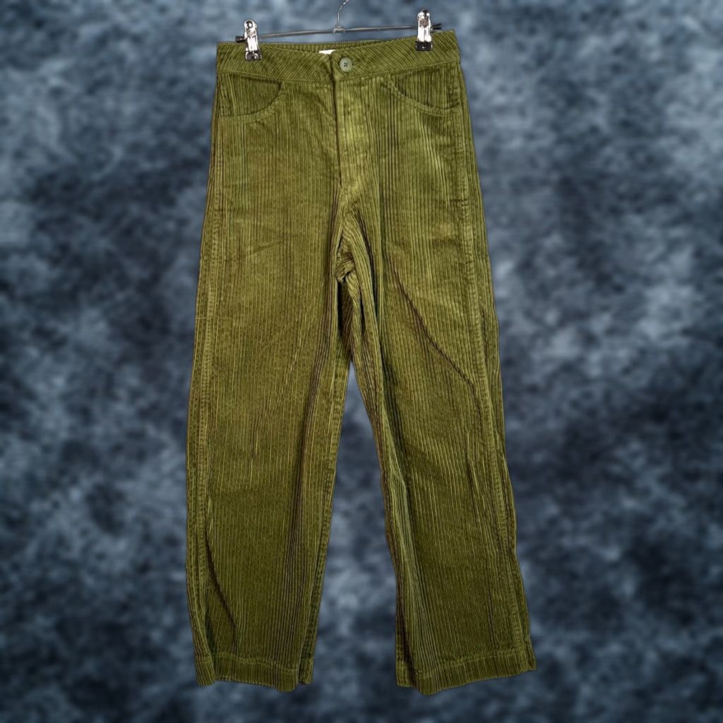 Weekday Weekday Pants Women's 36 Olive Corduroy 100% Cotton Wide-Leg Front Flat Spring Summer Chino Inseam 28 in Womens Size 25" / US 0 / IT 36 - 1 Thumbnail