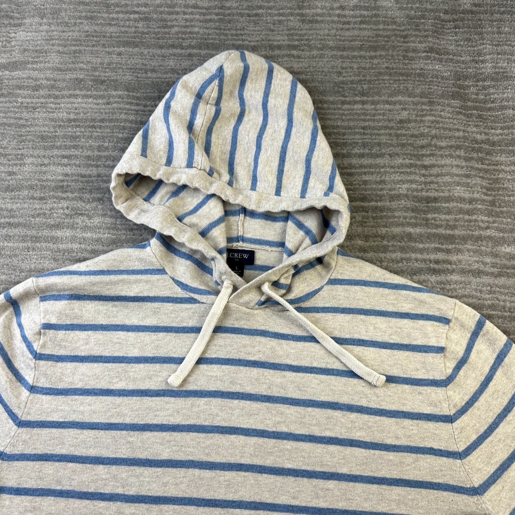 J.Crew J. CREW Hoodie Mens Large Beige Blue Striped Cotton Linen Blend Crew Neck Hooded Zipper Logo Size US M / EU 48-50 / 2 - 4 Thumbnail
