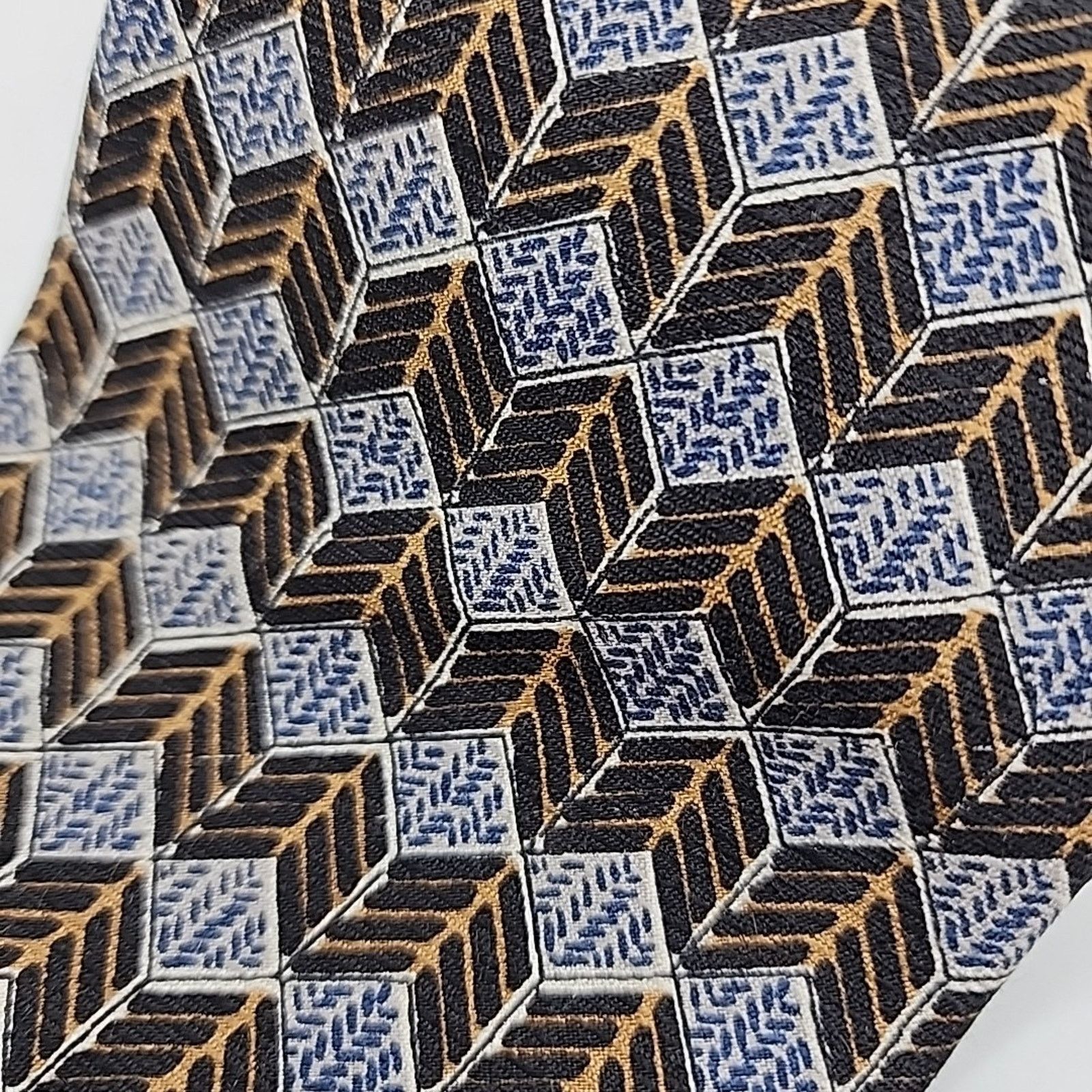 Other Villa Bugatti Gray-Gold-Black Geometric Silk Necktie - USA Size ONE SIZE - 4 Thumbnail