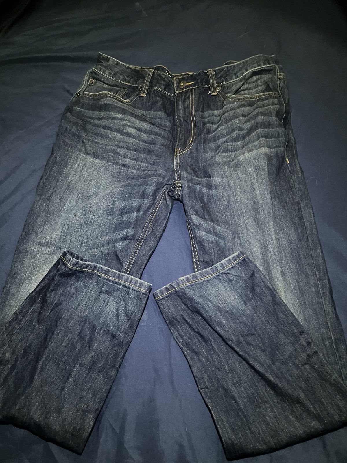 Japanese Brand × Vintage dark blue denim slim fit vintage jeans 36x30 Size US 36 / EU 52 - 1 Thumbnail